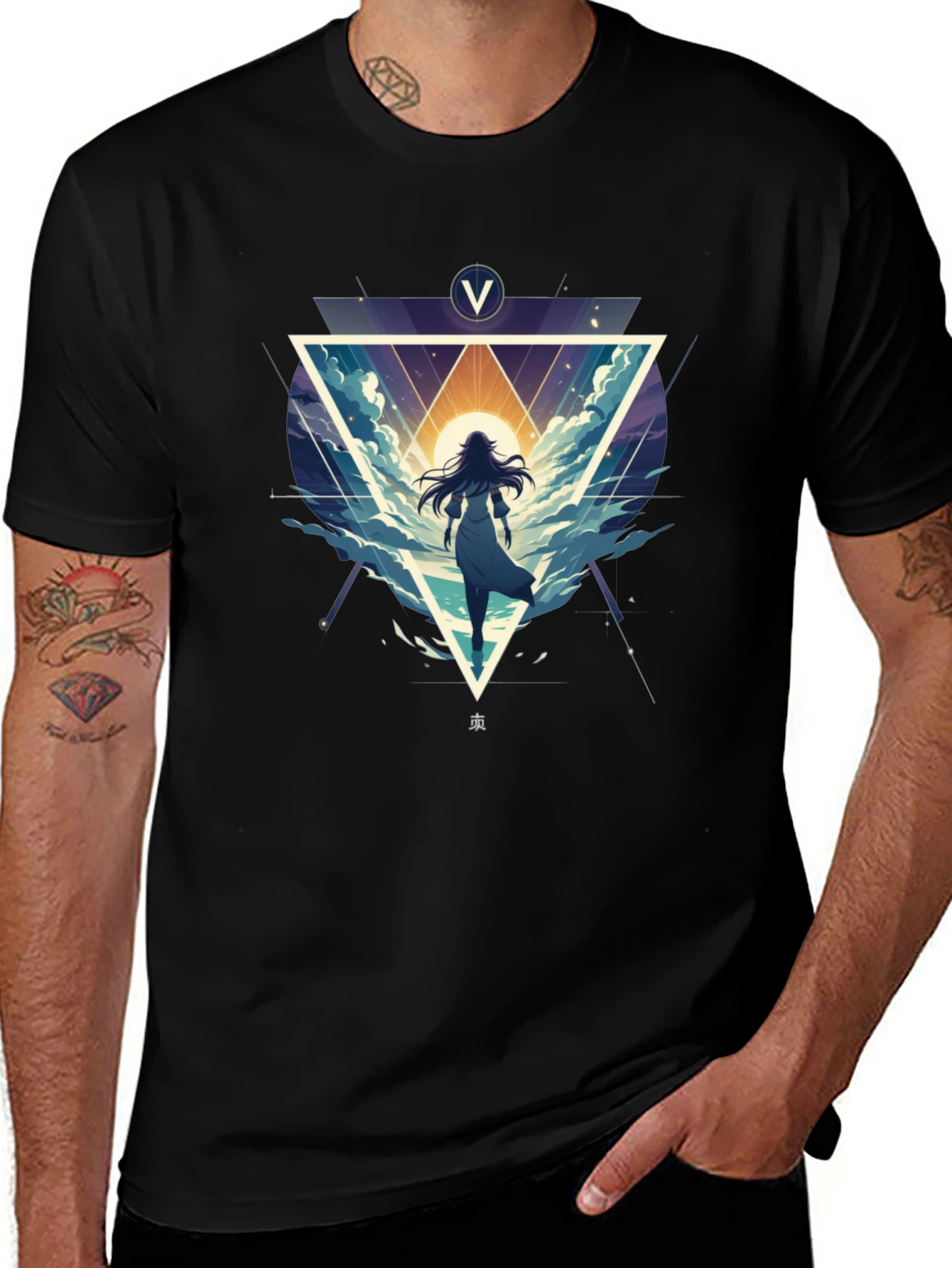 Variant 13 of Abstract Geometric Graphic Black T-Shirt