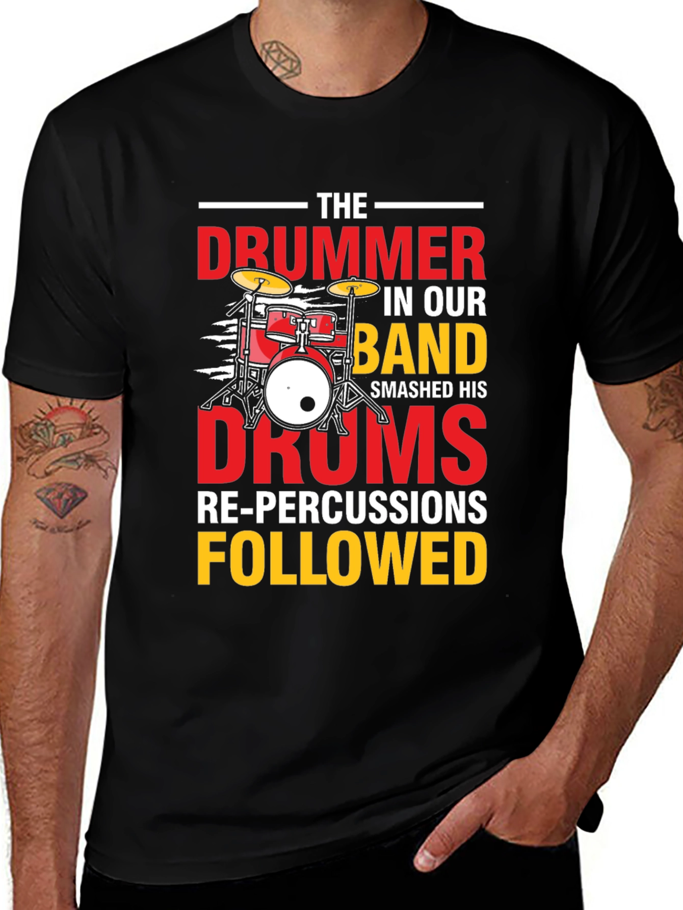 Black Drummer T-Shirt - Funny Band Re-Percussions Tee main image