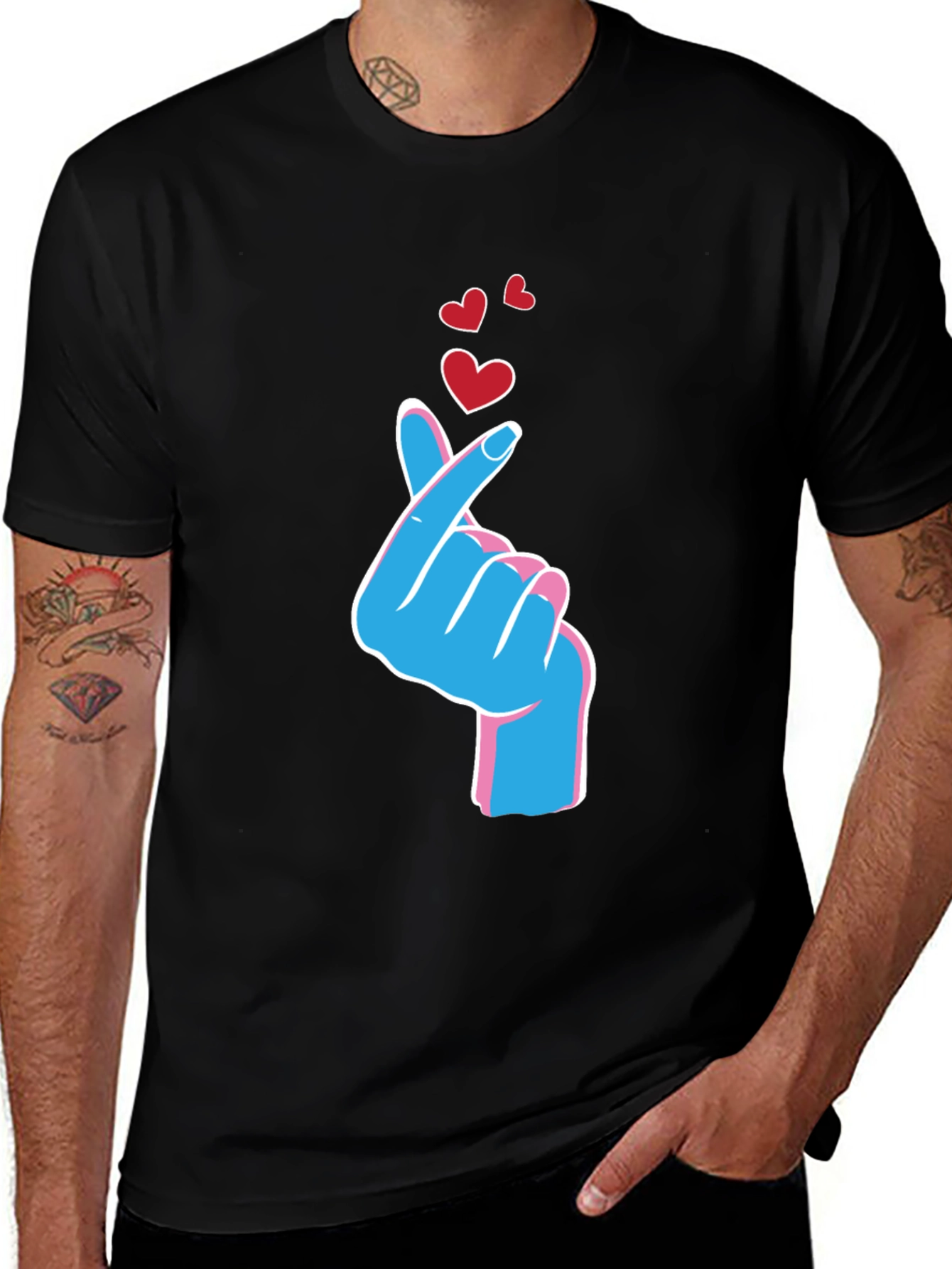 Variant 25 of Heart Finger Graphic Tee - Stylish Unisex Black T-Shirt