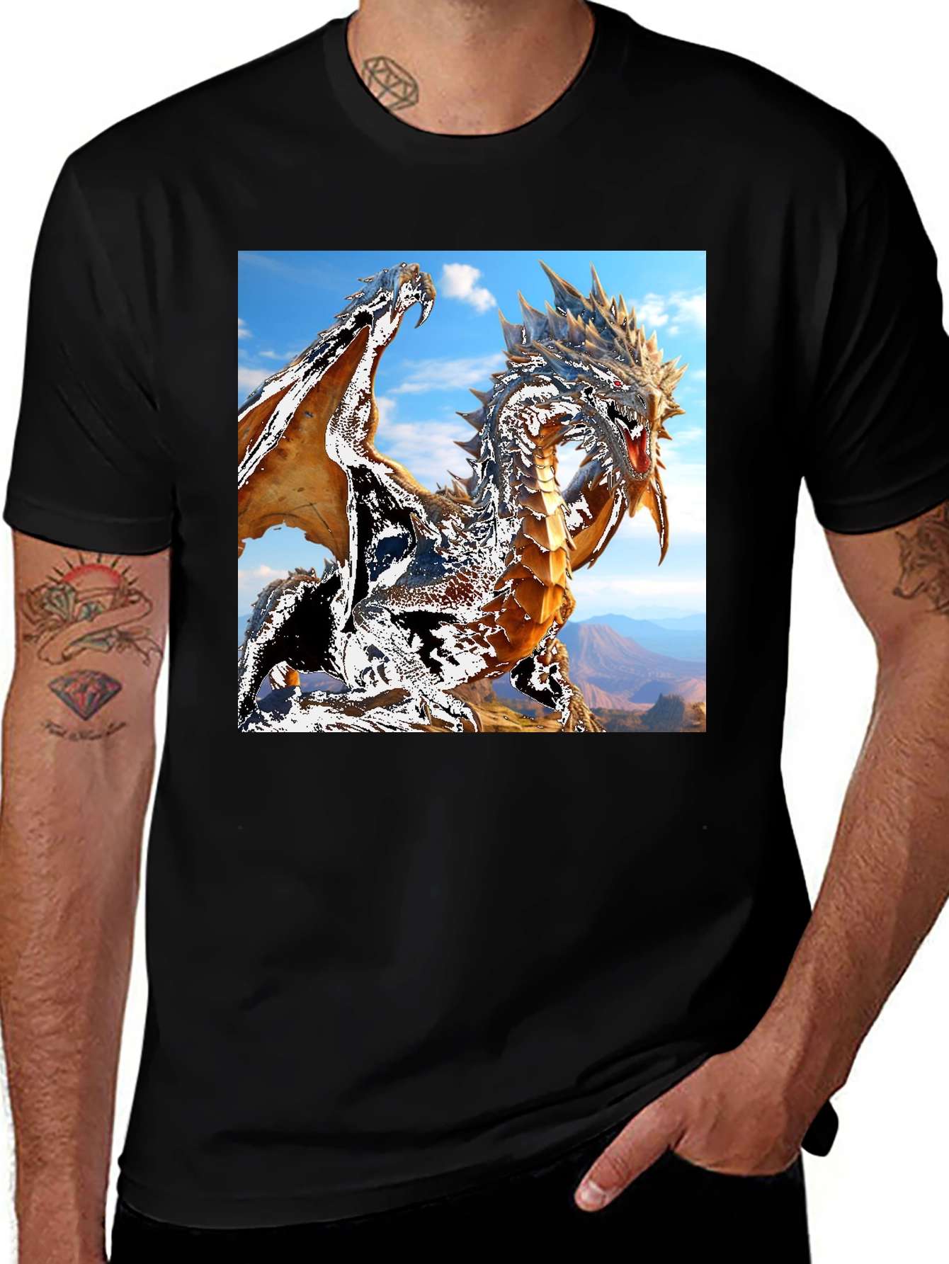 Variant 10 of Dragon Graphic Print Black T-Shirt