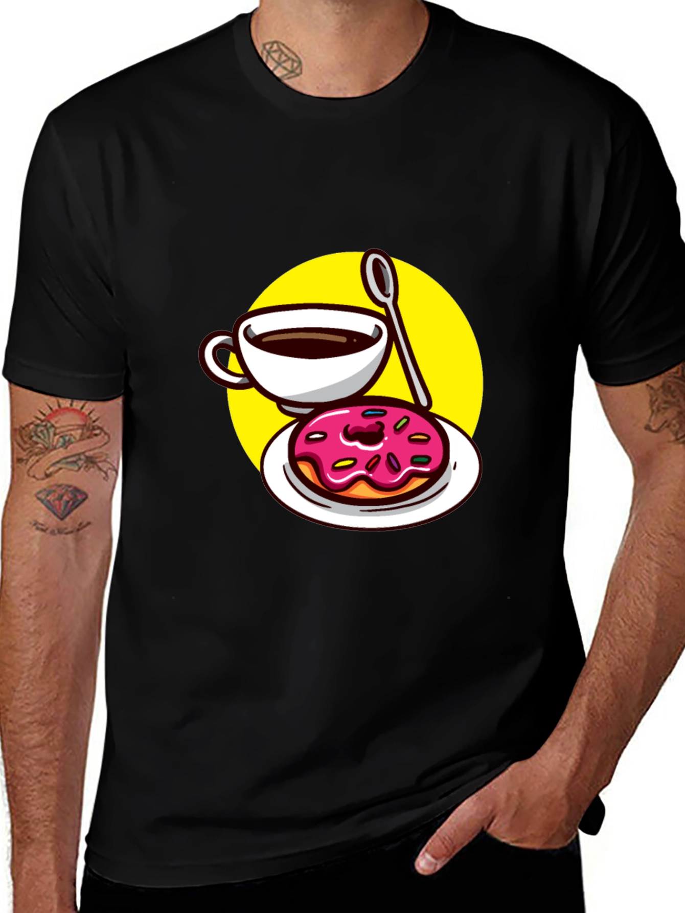 Variant 21 of Coffee & Donut T-Shirt - Black, Fun Graphic Tee