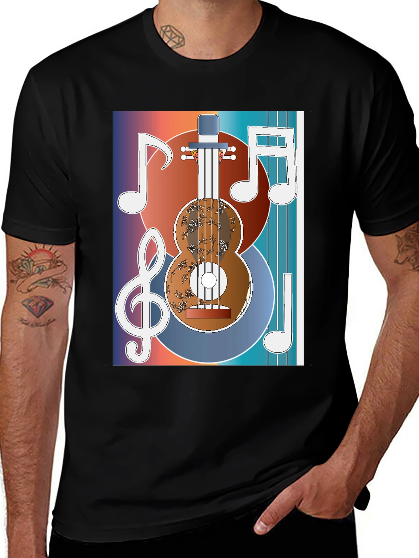 Black Guitar Music Graphic T-Shirt - Artistic Musician Tee main image
