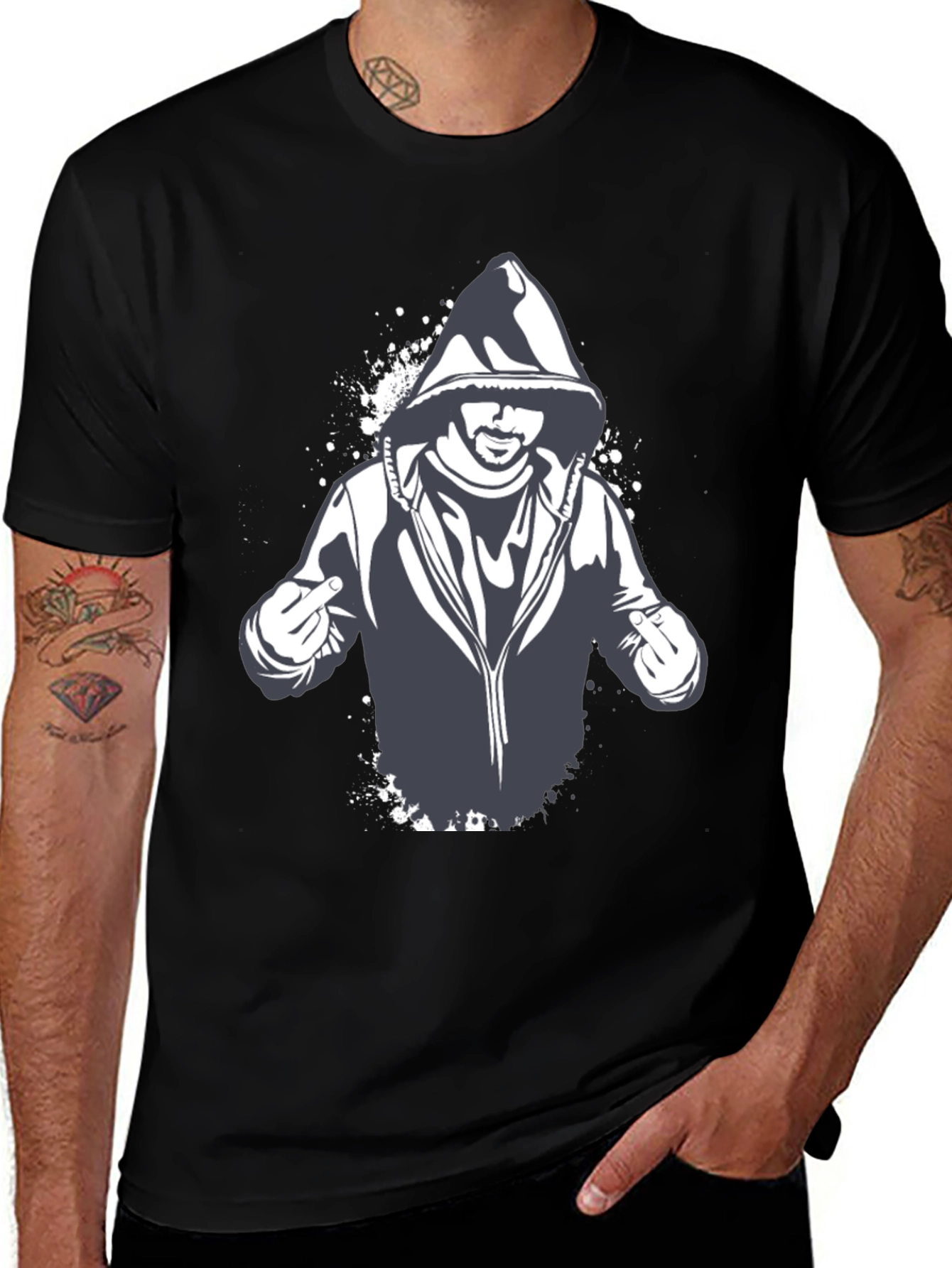 Variant 6 of Hooded Graphic T-Shirt - Men's Black Tee