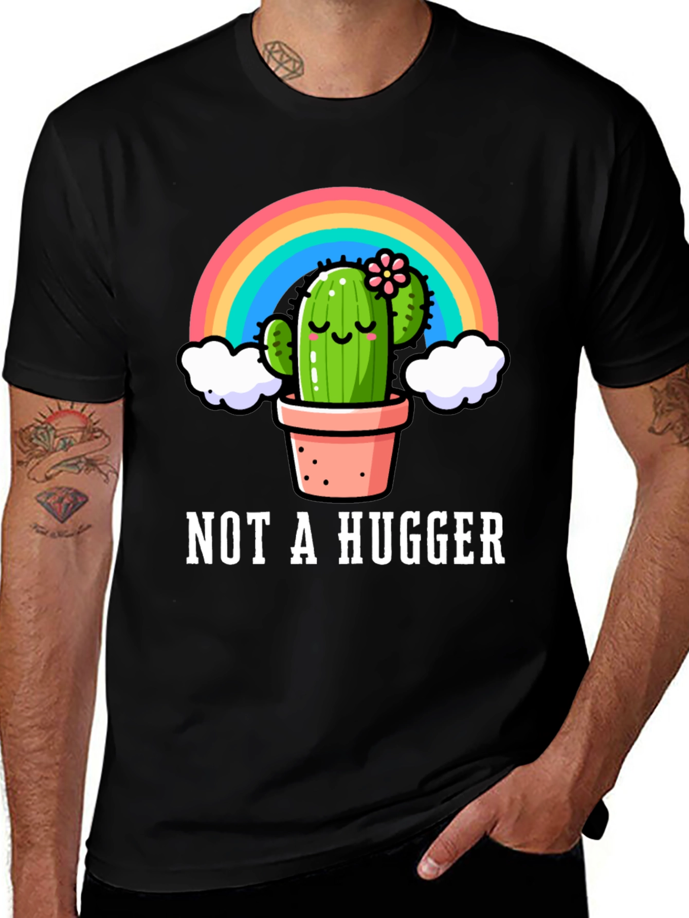 Black Not A Hugger Cactus Graphic Tee main image