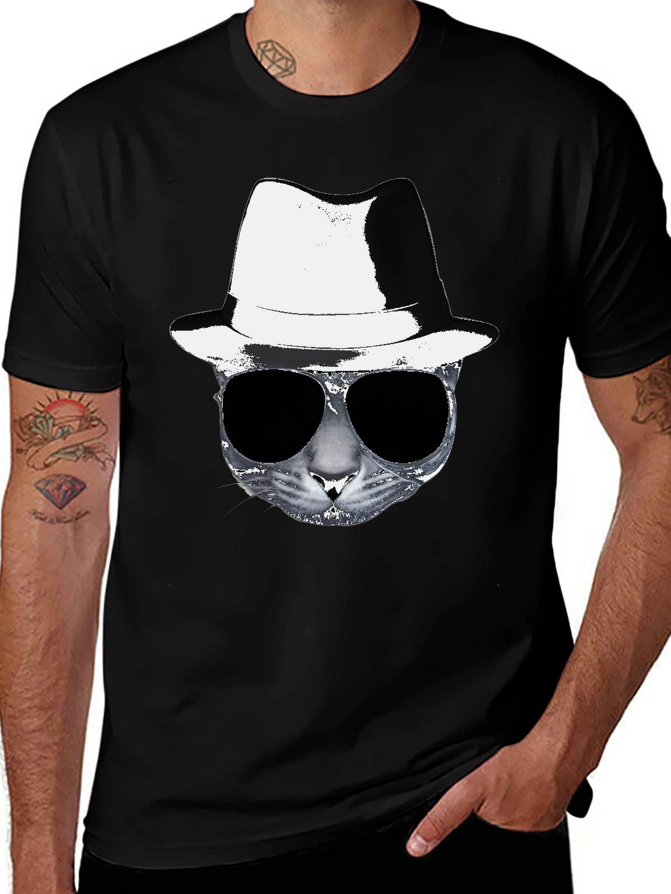 Variant 16 of Cool Cat Tee - Black Graphic T-Shirt
