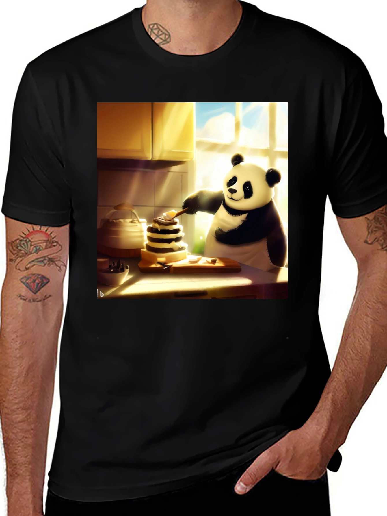 Variant 29 of Chef Panda Graphic Tee - Black Cotton T-Shirt