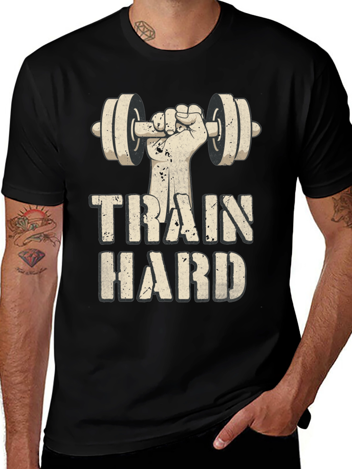 Variant 25 of Train Hard Graphic T-Shirt - Workout Motivation
