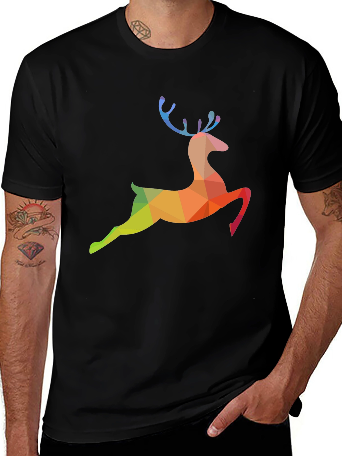 Variant 30 of Geometric Reindeer Graphic Tee - Black