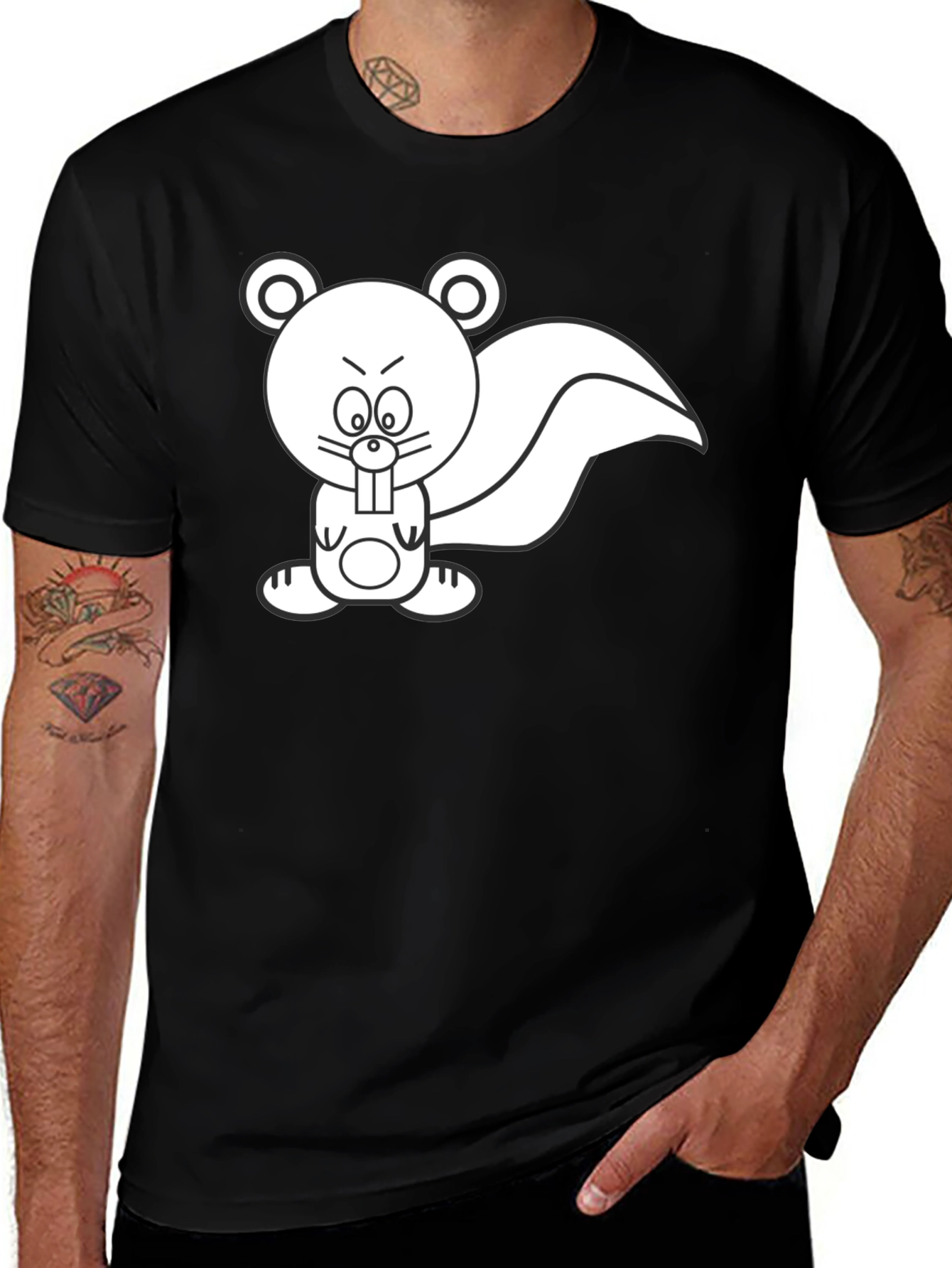 Variant 3 of Cartoon Squirrel Graphic Tee - Black Cotton T-Shirt