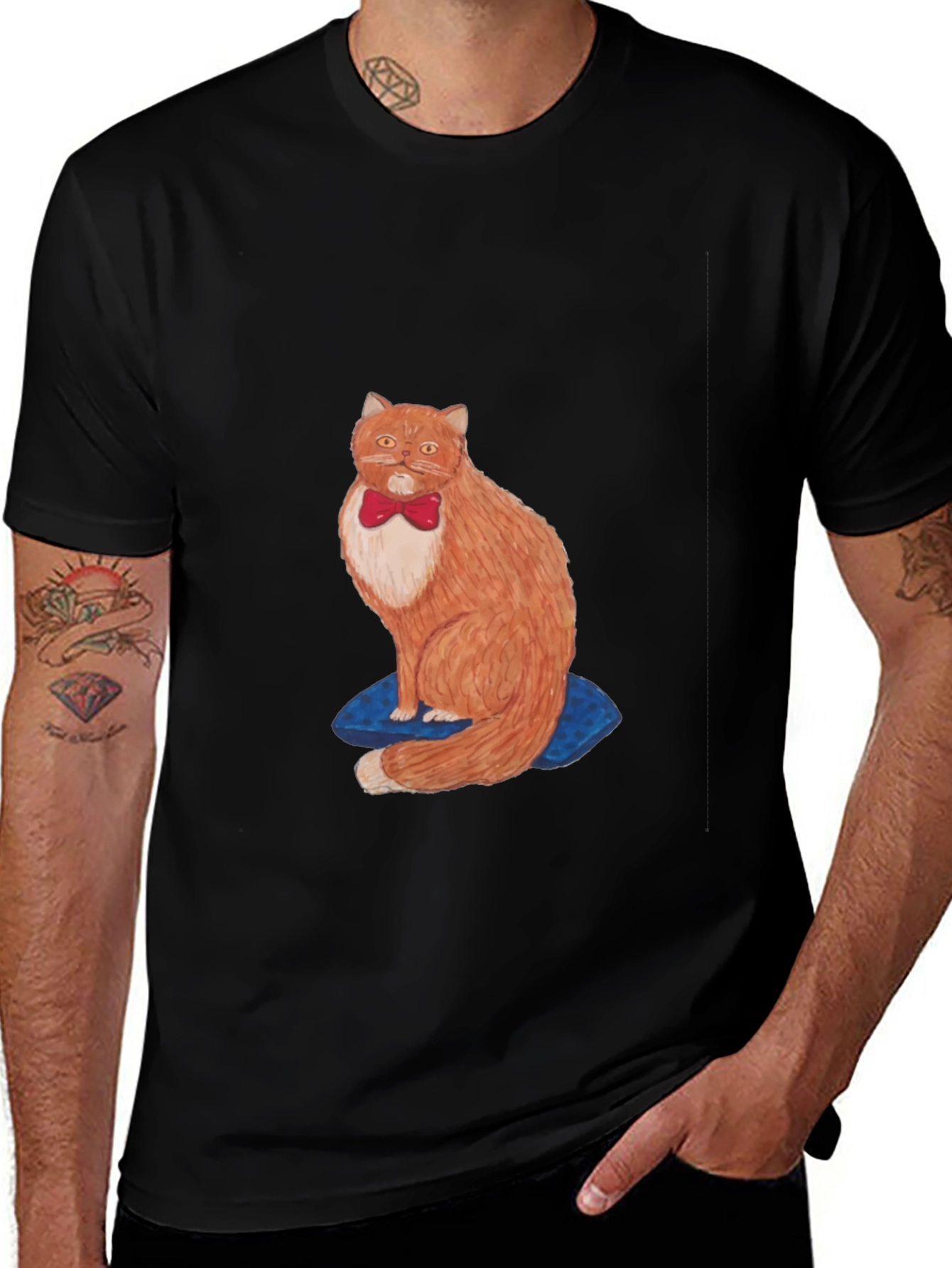 Variant 24 of Cat with Bowtie Black T-Shirt