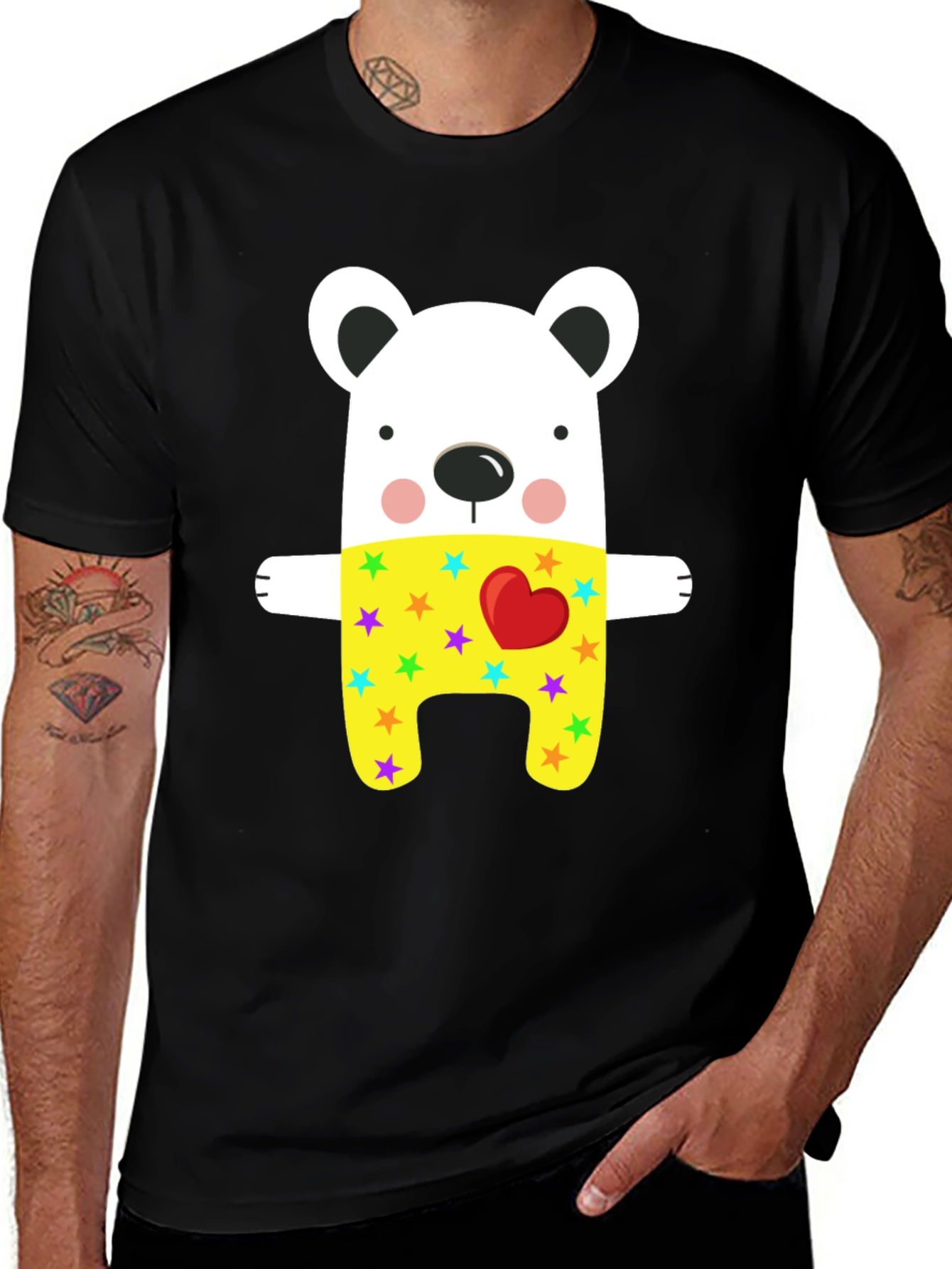 Cute Bear Graphic Black T-Shirt