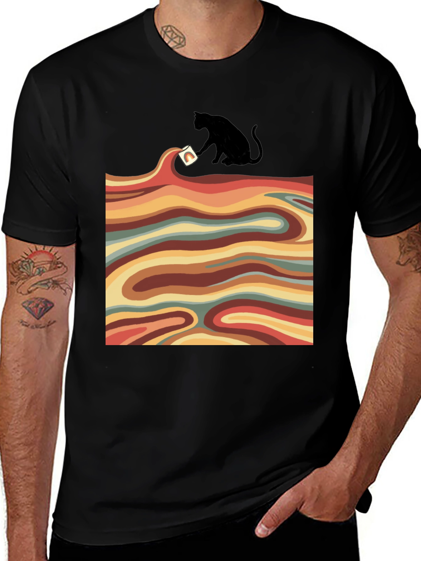 Variant 8 of Retro Cat T-Shirt - Wavy Design