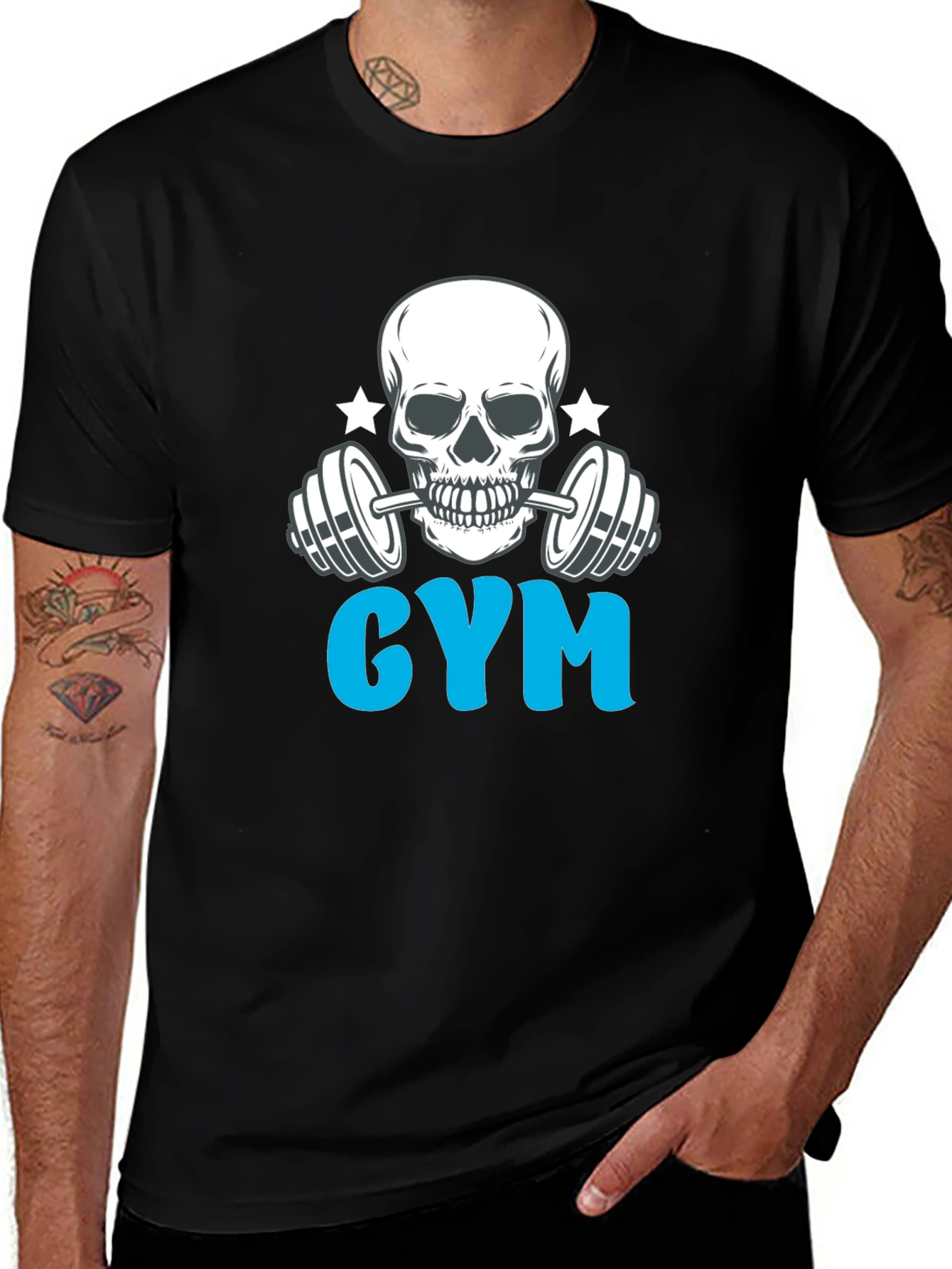 Black Gym Skull Graphic Black T-Shirt main image