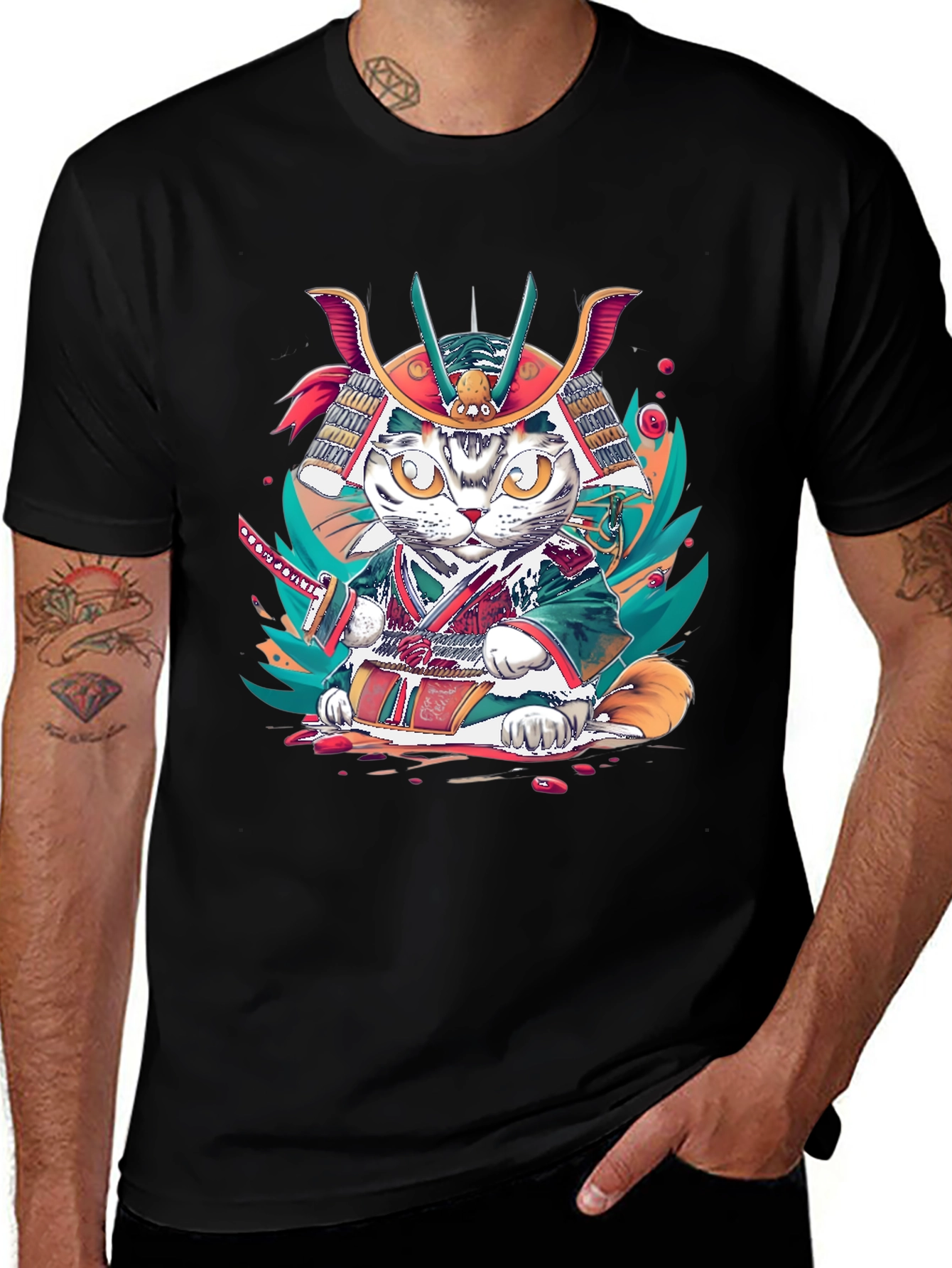 Variant 6 of Samurai Cat T-Shirt: Unique Graphic Tee