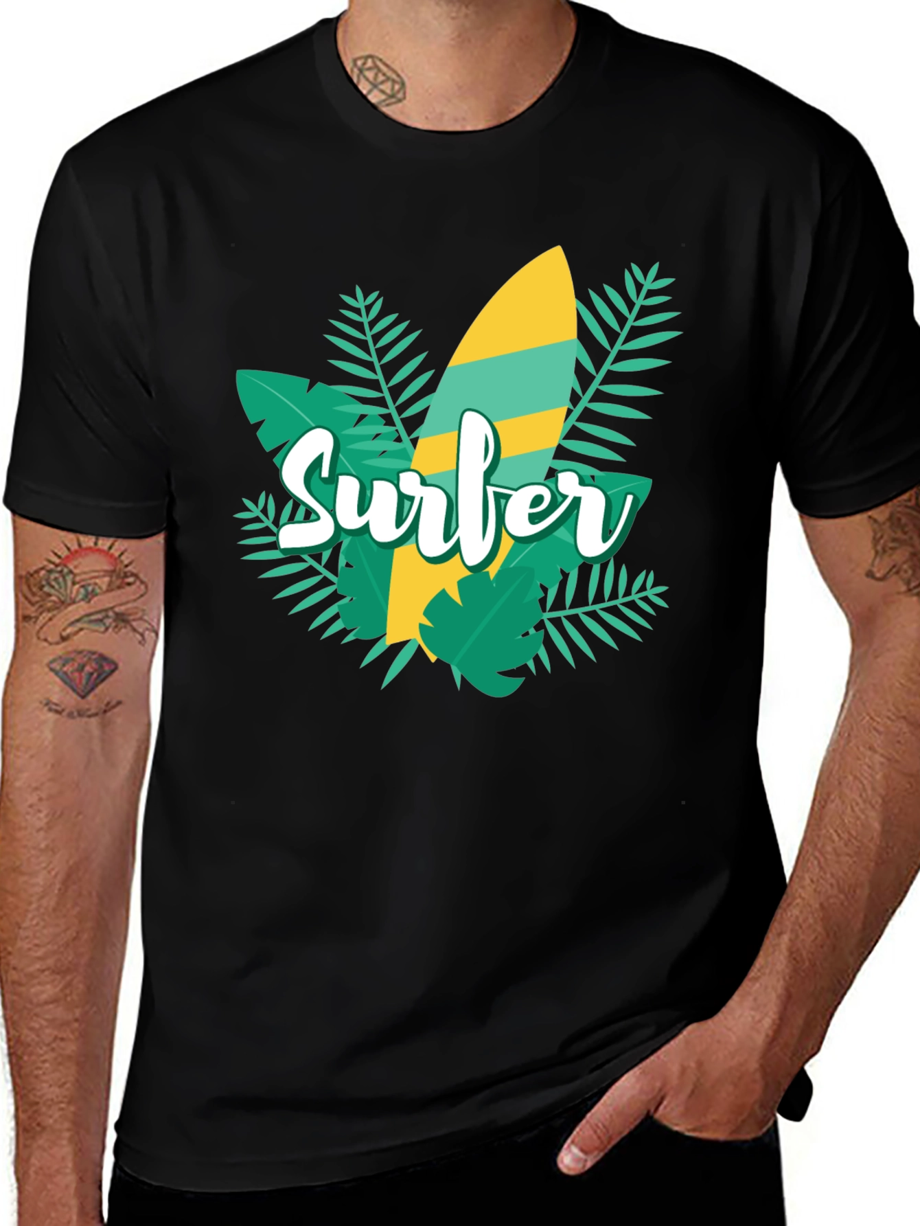 Surfer Graphic Tee - Tropical Surfboard Design