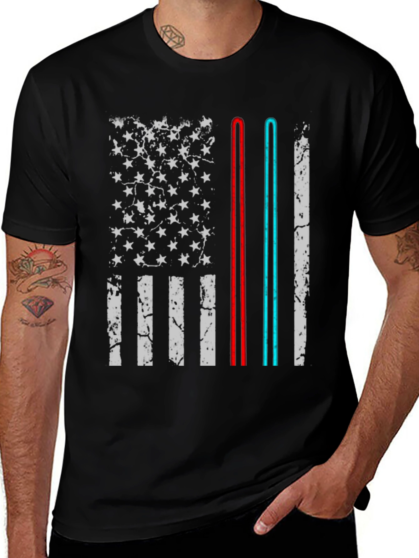 Variant 21 of American Flag Lightsaber Graphic Tee