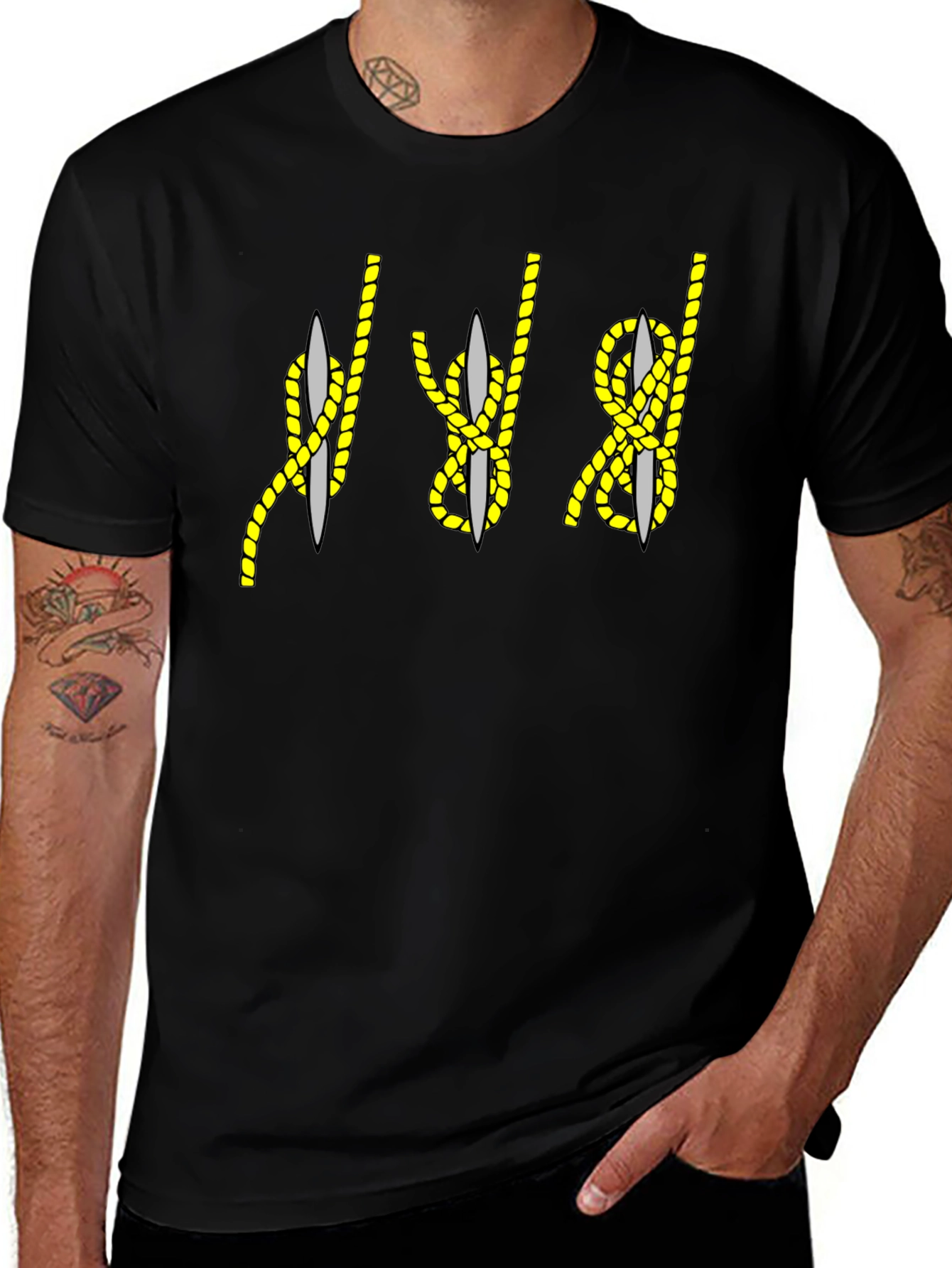 Variant 27 of Rope Knot & Needle Graphic Tee - Black Cotton Blend