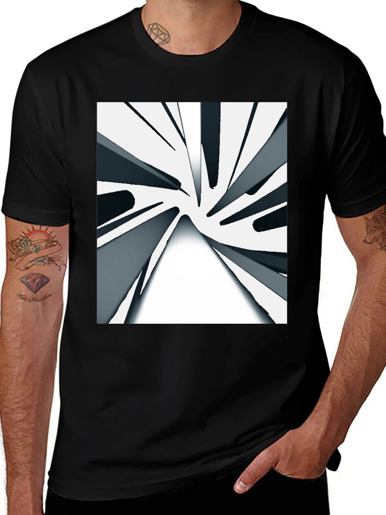 Variant 21 of Abstract Geometric Design Black Cotton T-Shirt