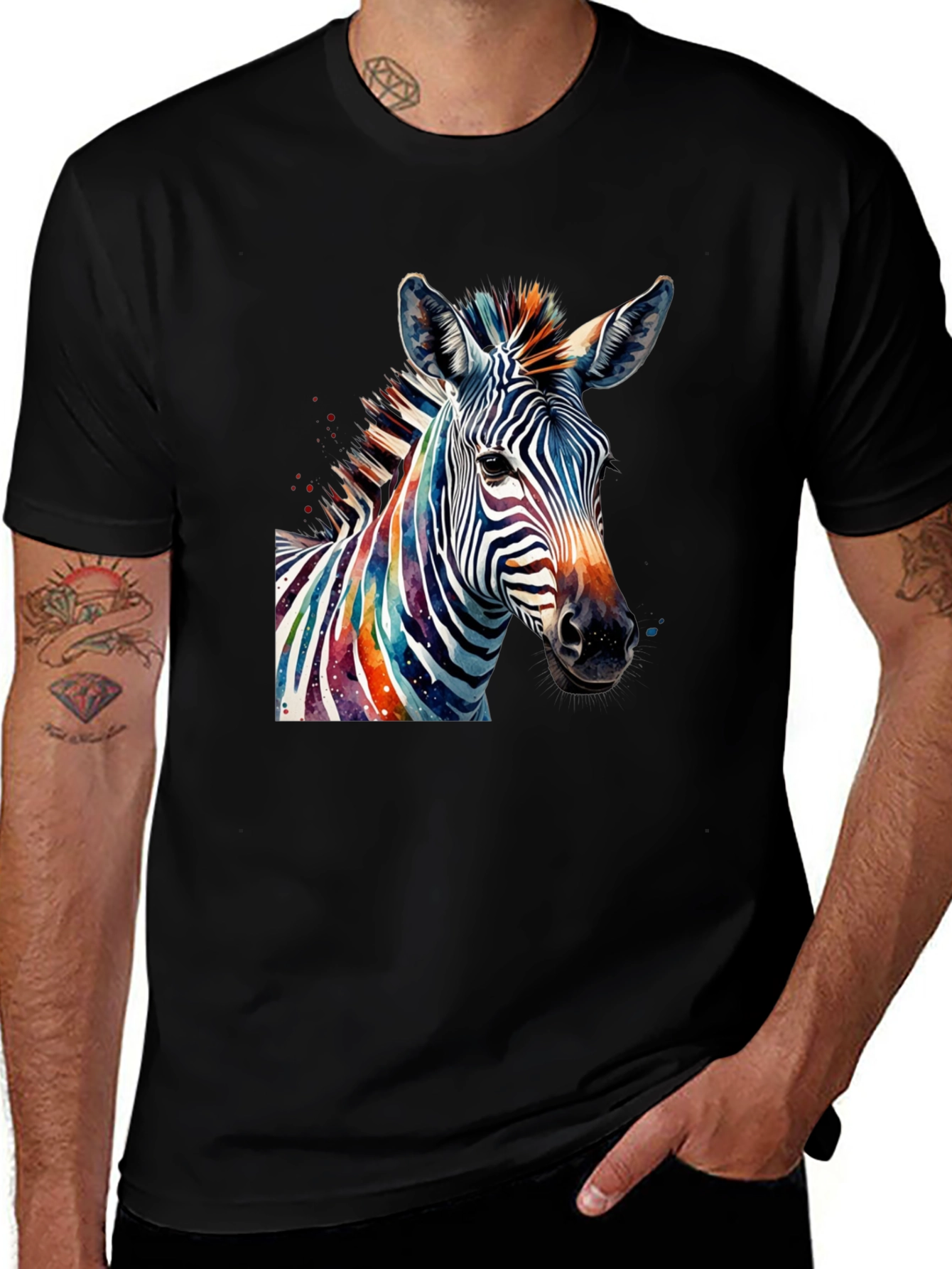 Variant 10 of Rainbow Zebra Graphic Tee - Men's Black T-Shirt