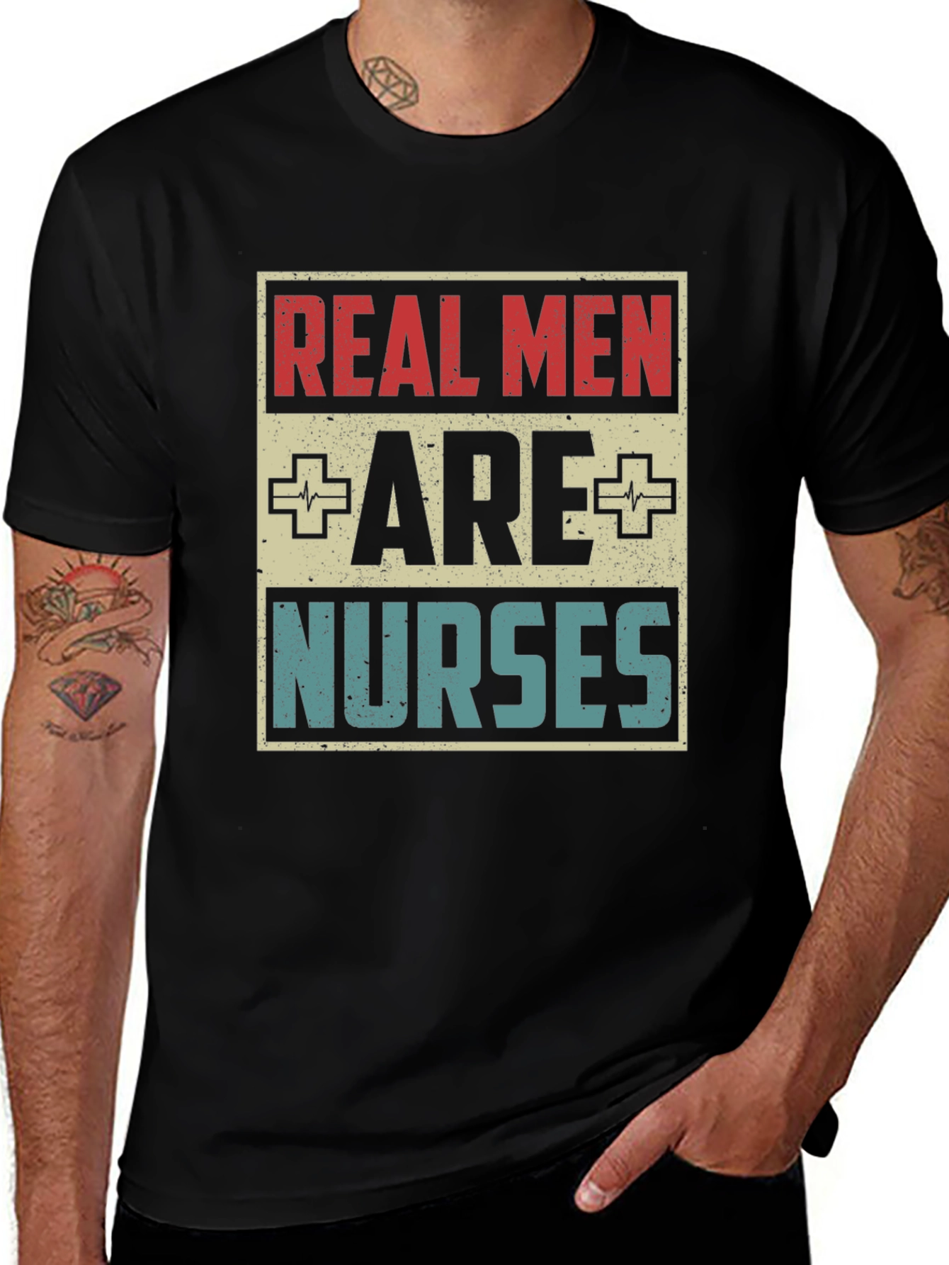 Variant 29 of Real Men Are Nurses Graphic T-Shirt - Black Cotton Tee
