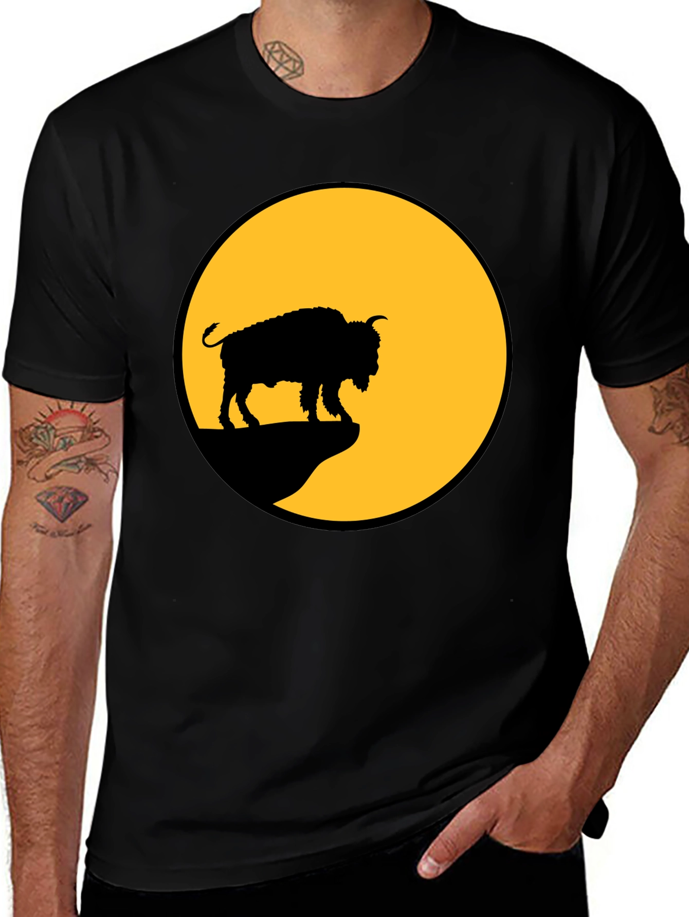 Variant 5 of Bison Silhouette T-Shirt - Black Tee