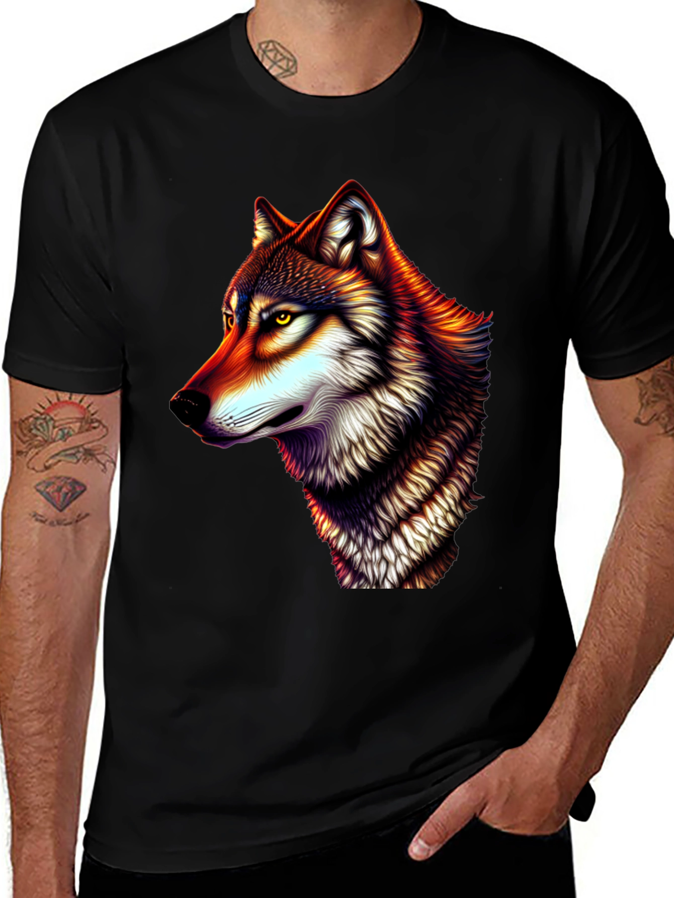 Variant 15 of Wolf Graphic Tee - Men's Black T-Shirt