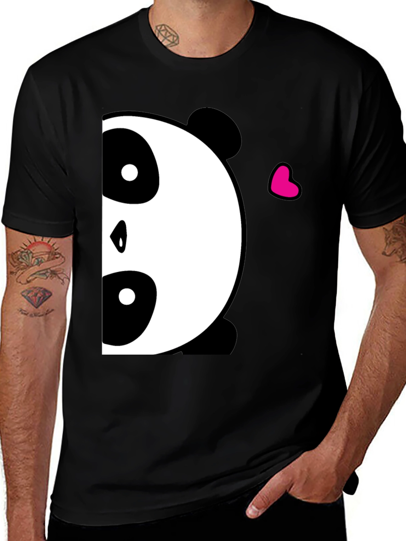 Variant 7 of Cute Panda Graphic Tee - Black Cotton Blend Shirt