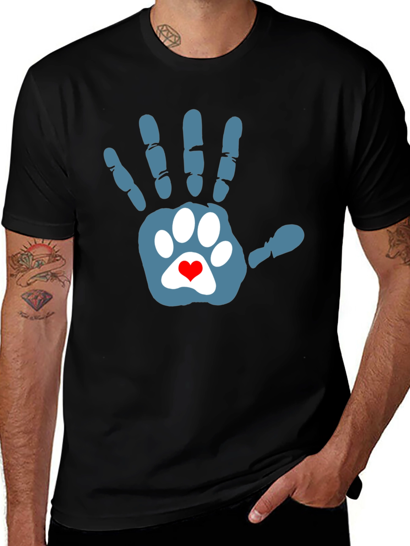 Variant 19 of Paw Print Hand T-Shirt - Pet Lover Tee