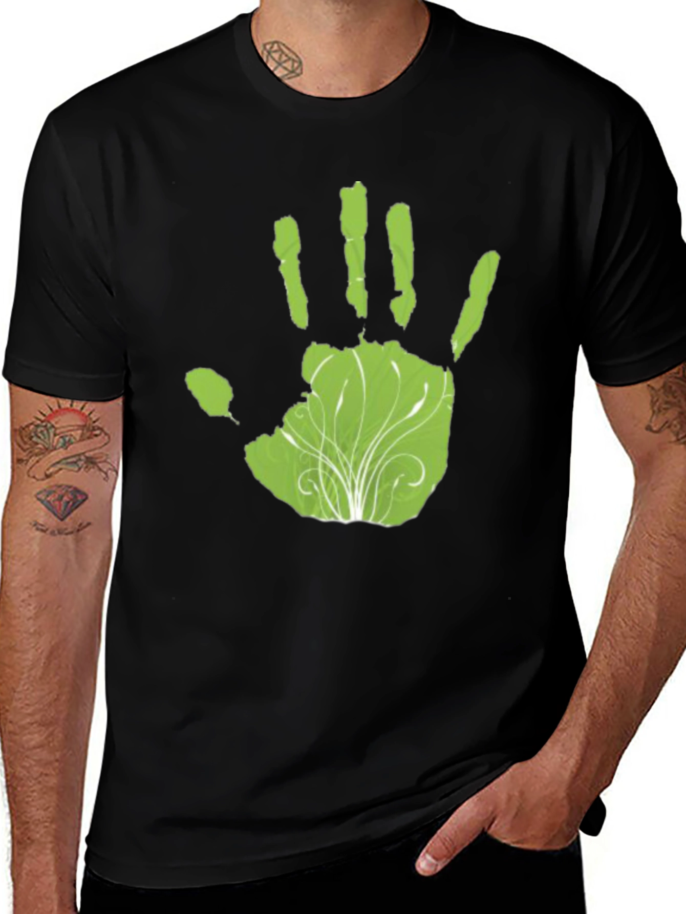 Variant 13 of Green Hand Print Crew Neck T-Shirt