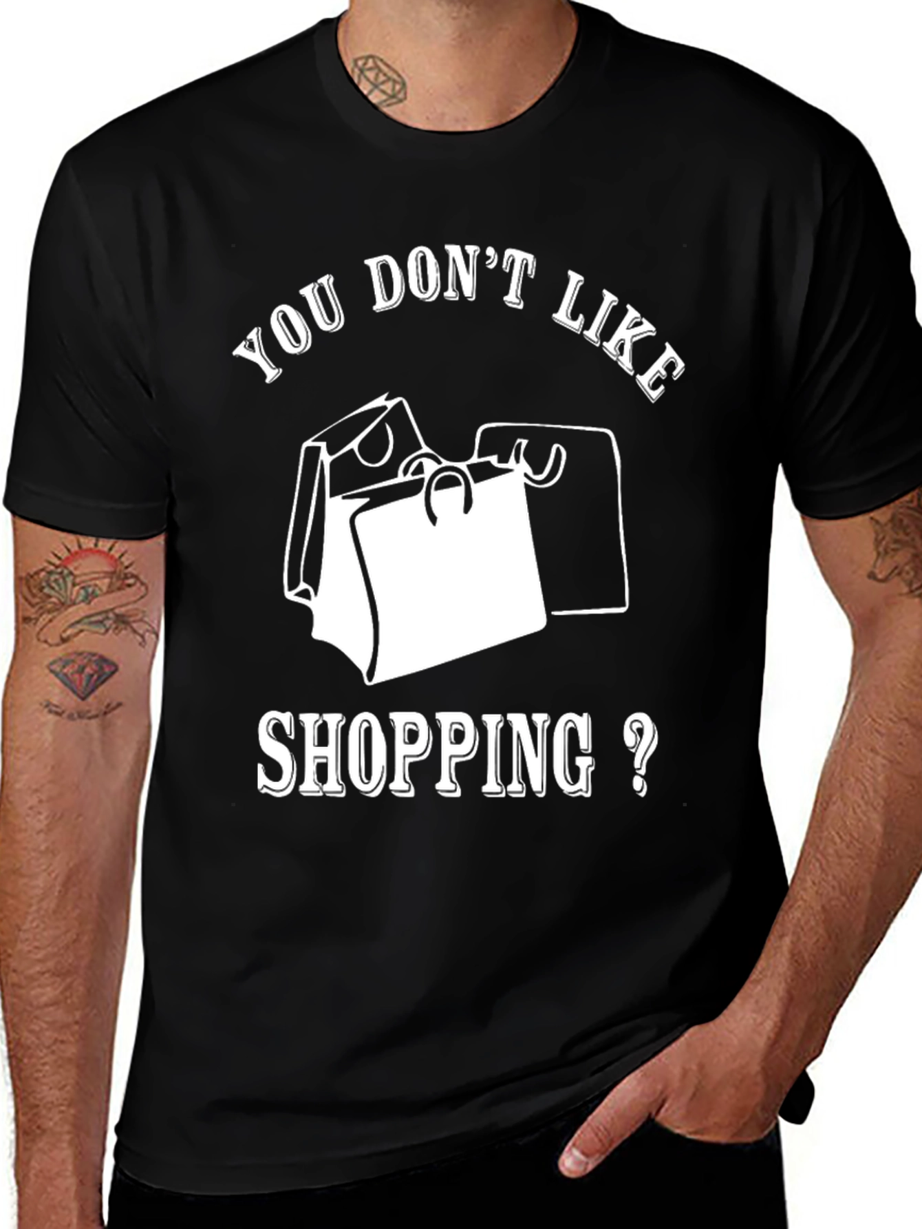 Variant 22 of Shopping Lover Tee: "You Don't Like Shopping?" Graphic T-Shirt