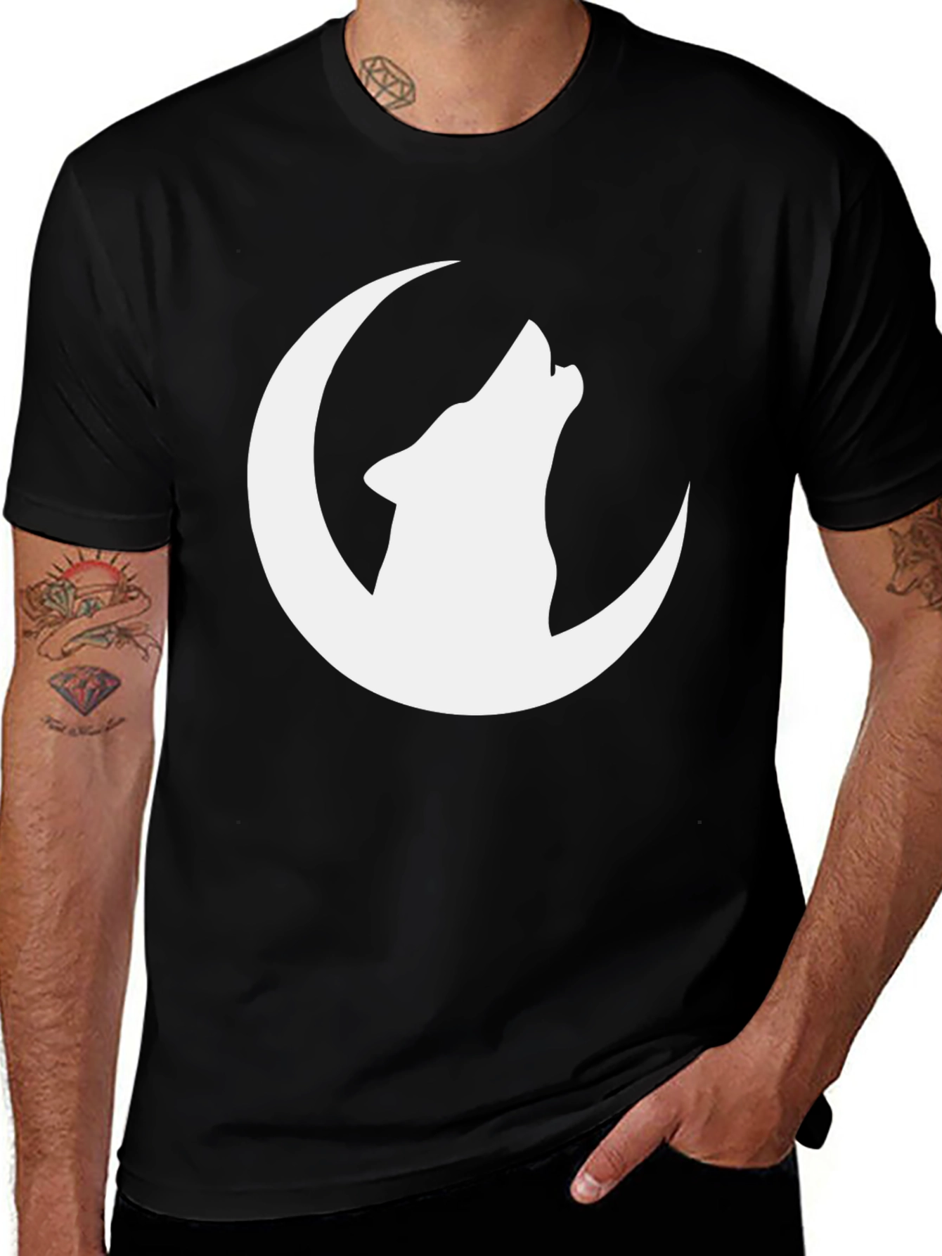 Variant 26 of Wolf Howling at Moon Graphic T-Shirt - Black