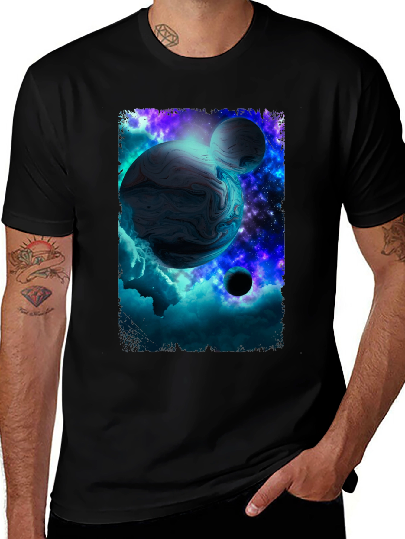 Variant 12 of Galaxy Planet Graphic Print Black T-Shirt