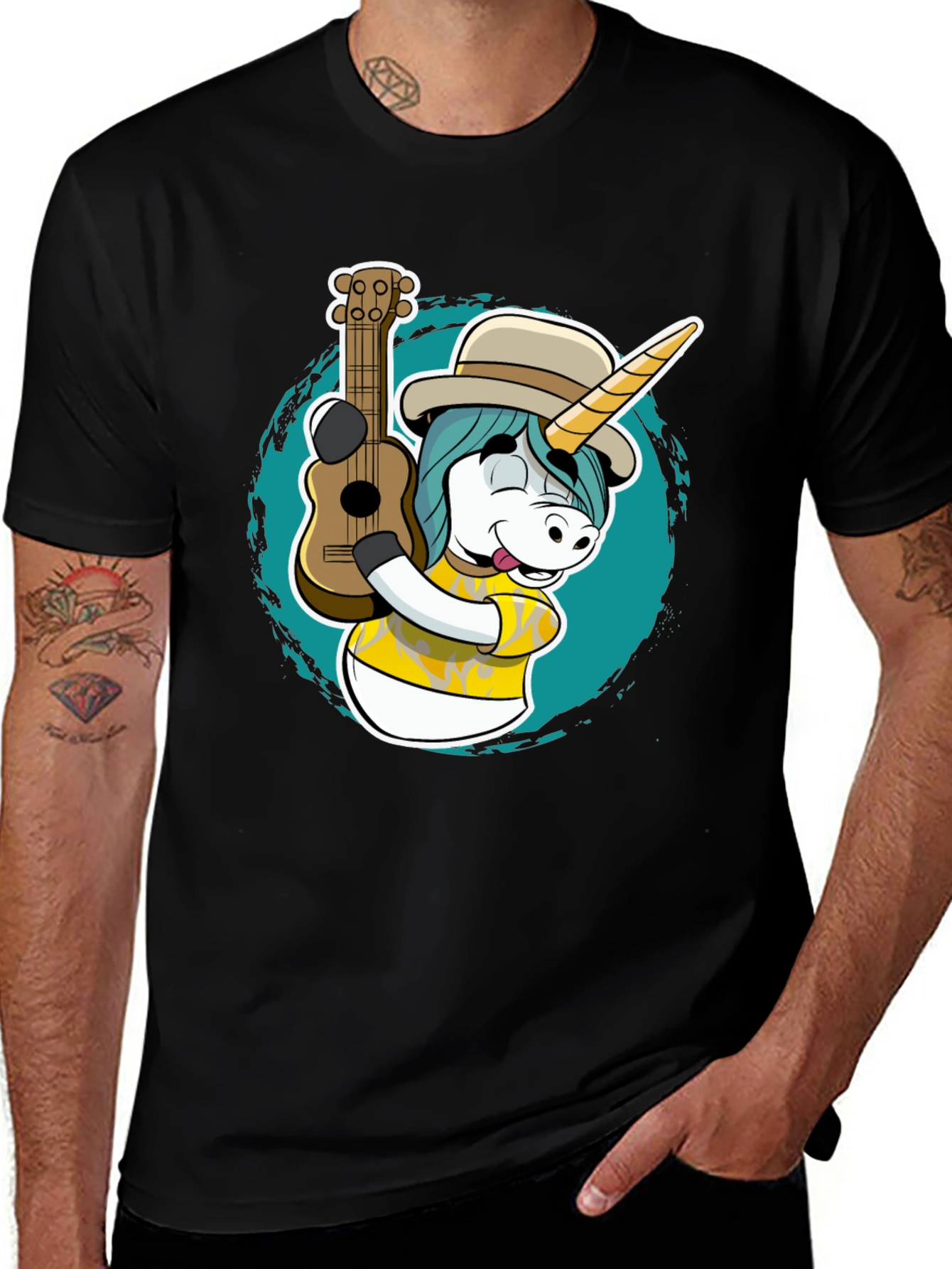 Variant 6 of Unicorn Ukulele T-Shirt - Cartoon Style