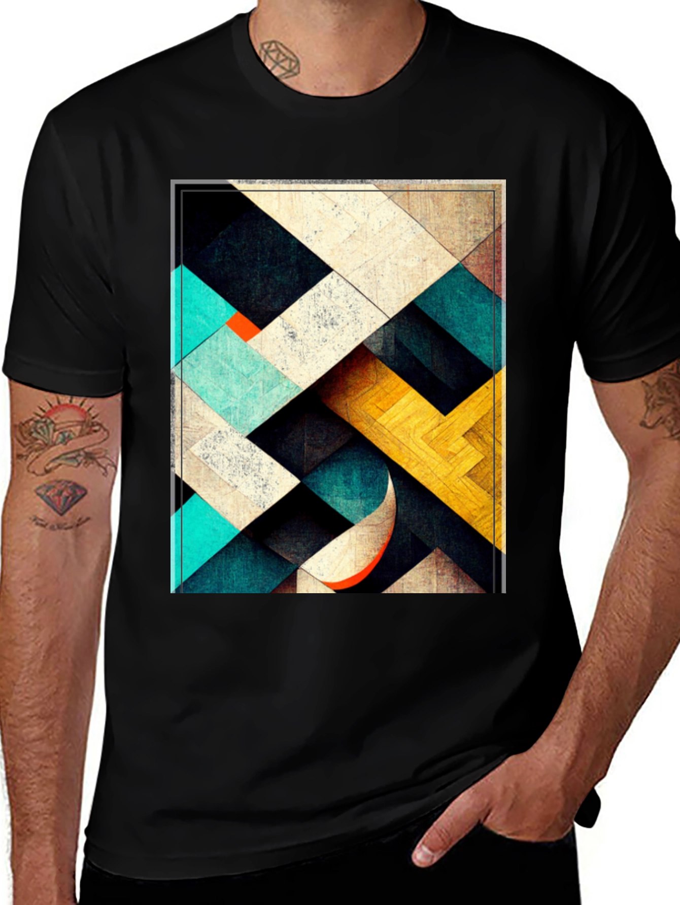 Variant 10 of Geometric Patterned Black T-Shirt