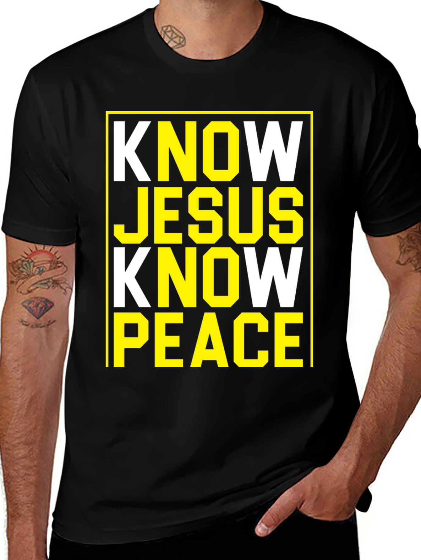 Variant 14 of Know Jesus Know Peace Black Graphic Tee