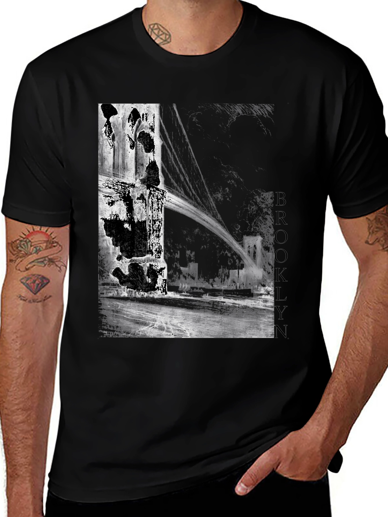 Variant 29 of Brooklyn Bridge Graphic Tee - Grunge Style Black Shirt