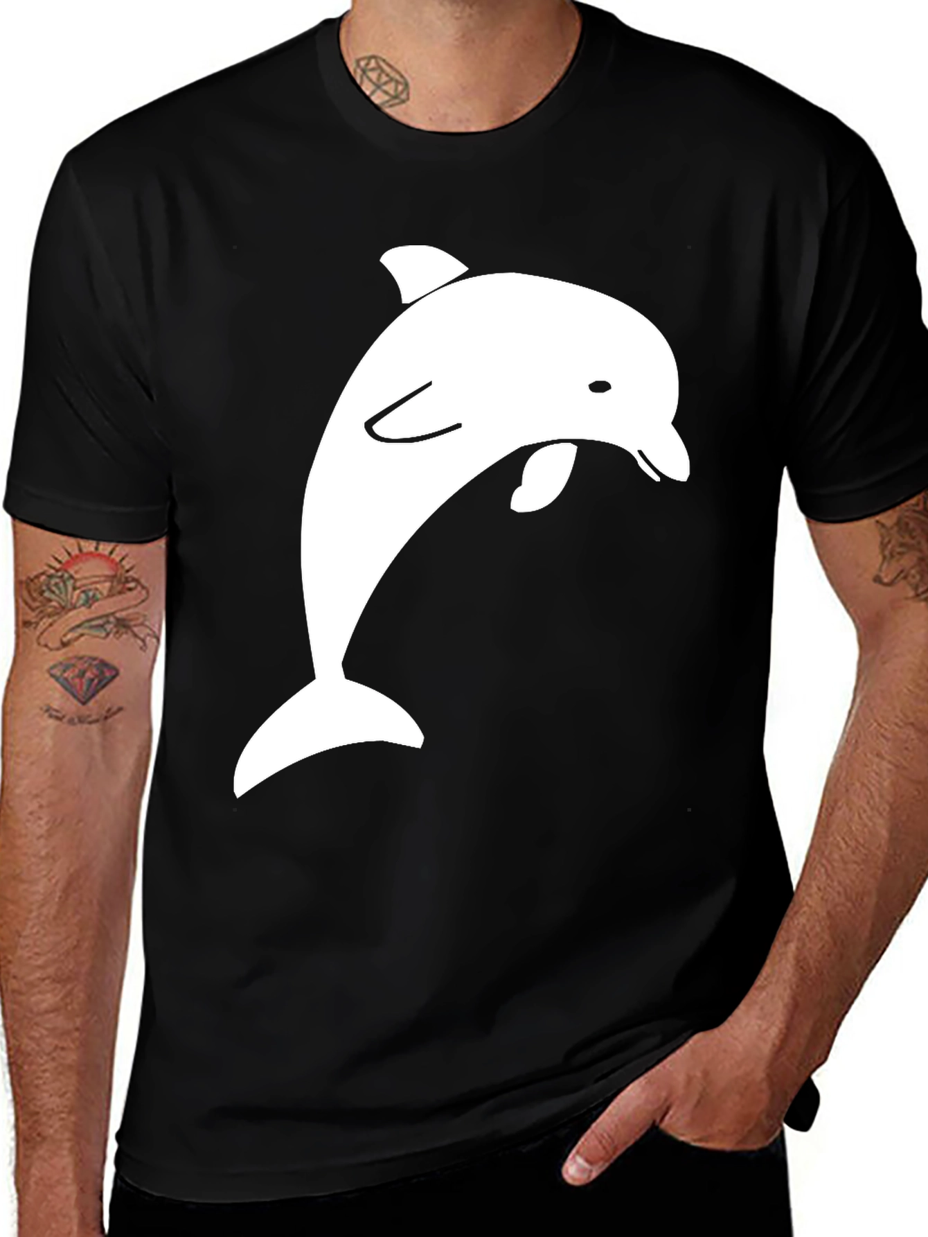 Variant 28 of Cool Dolphin Graphic Black Tee - Men's Casual