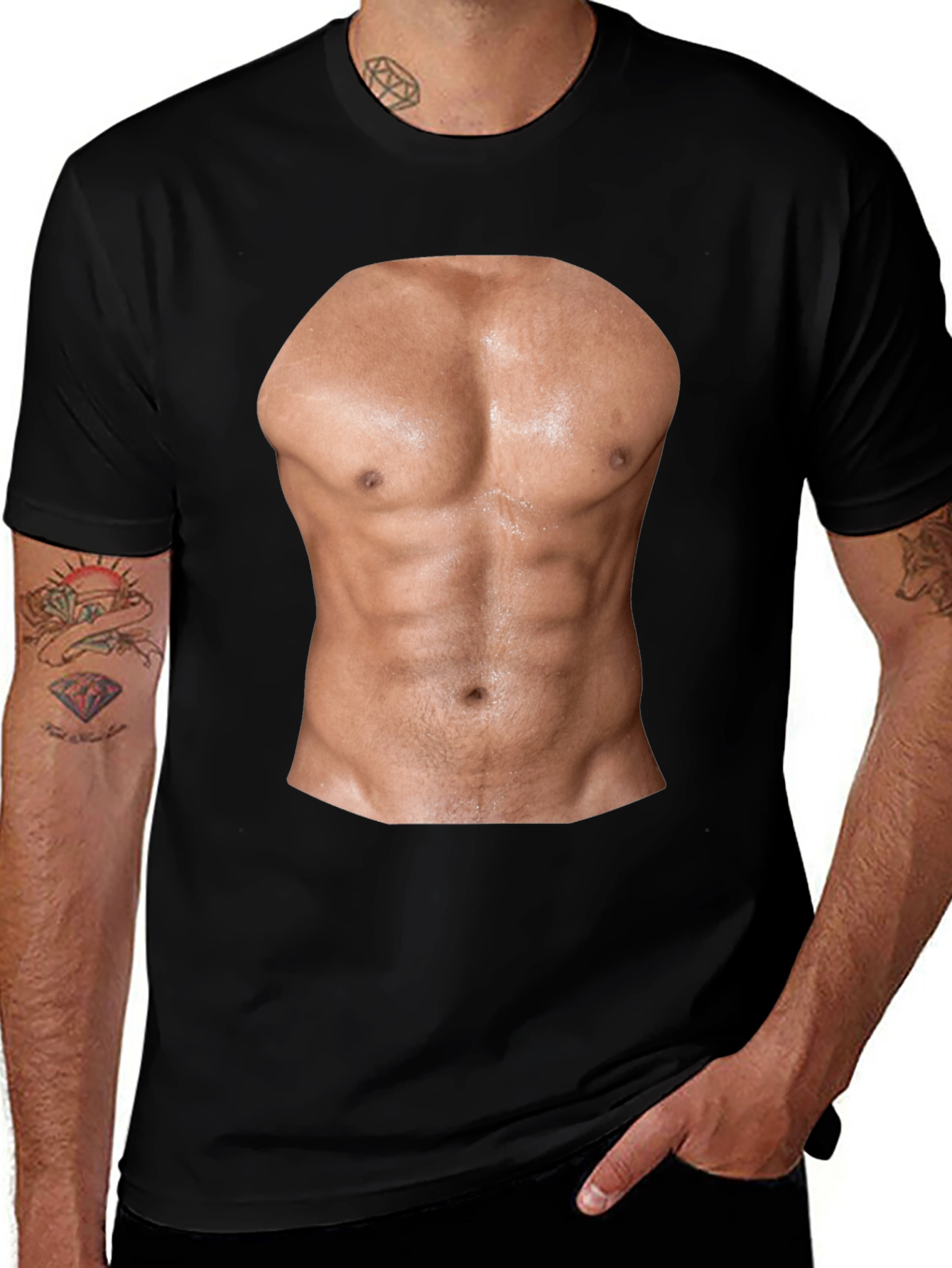 Variant 2 of Funny Muscle Abs Graphic Print Black T-Shirt