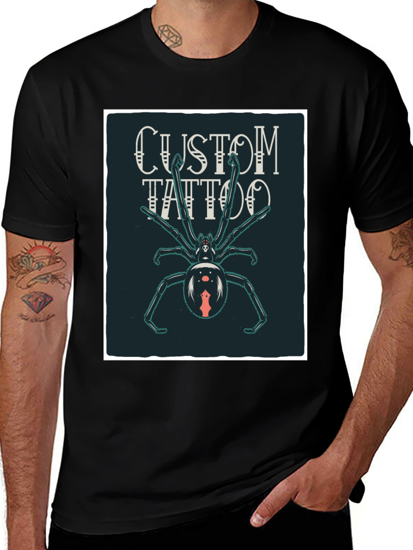 Variant 14 of Custom Tattoo Spider Graphic Black T-Shirt