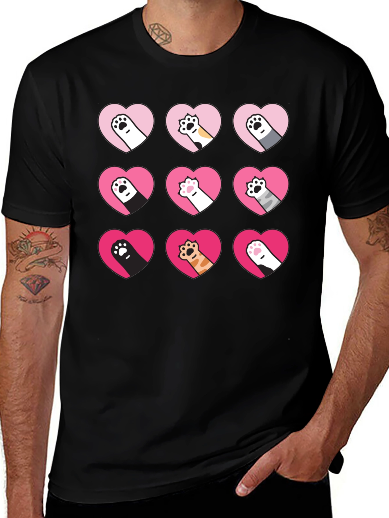 Variant 21 of Cat Paw Heart Print Tee - Cute & Quirky Style