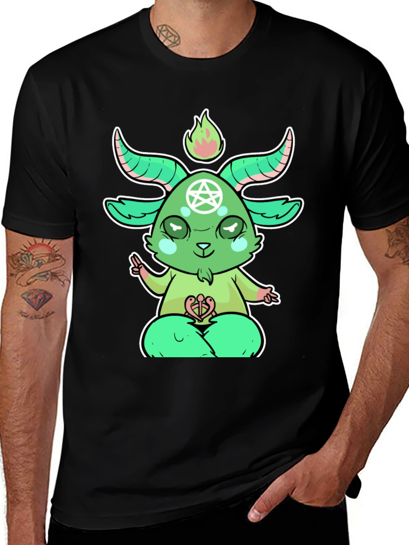 Cartoon Baphomet T-Shirt - Black Cotton Tee