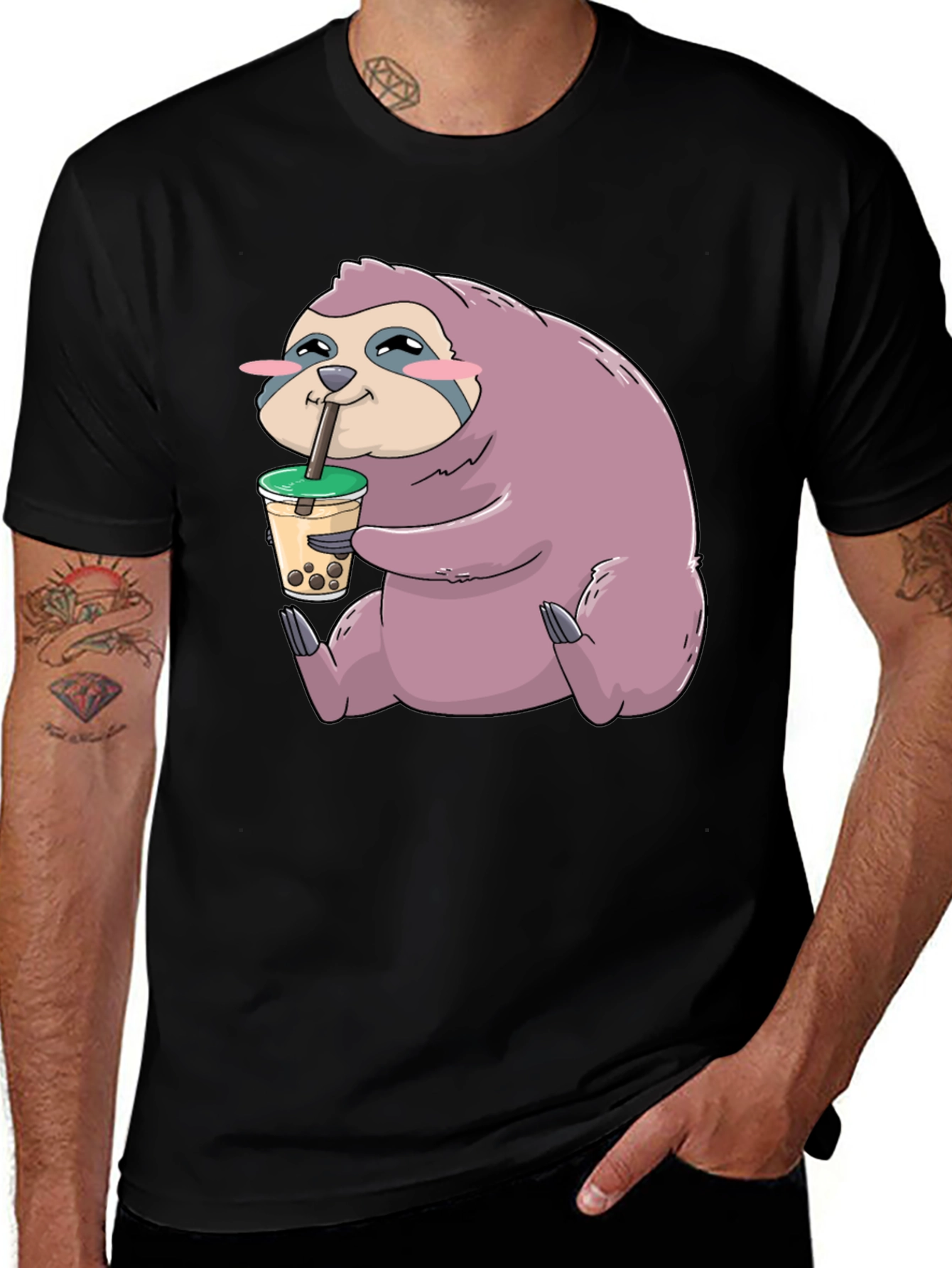 Variant 21 of Sloth Boba Tea Graphic T-Shirt - Relaxed Style