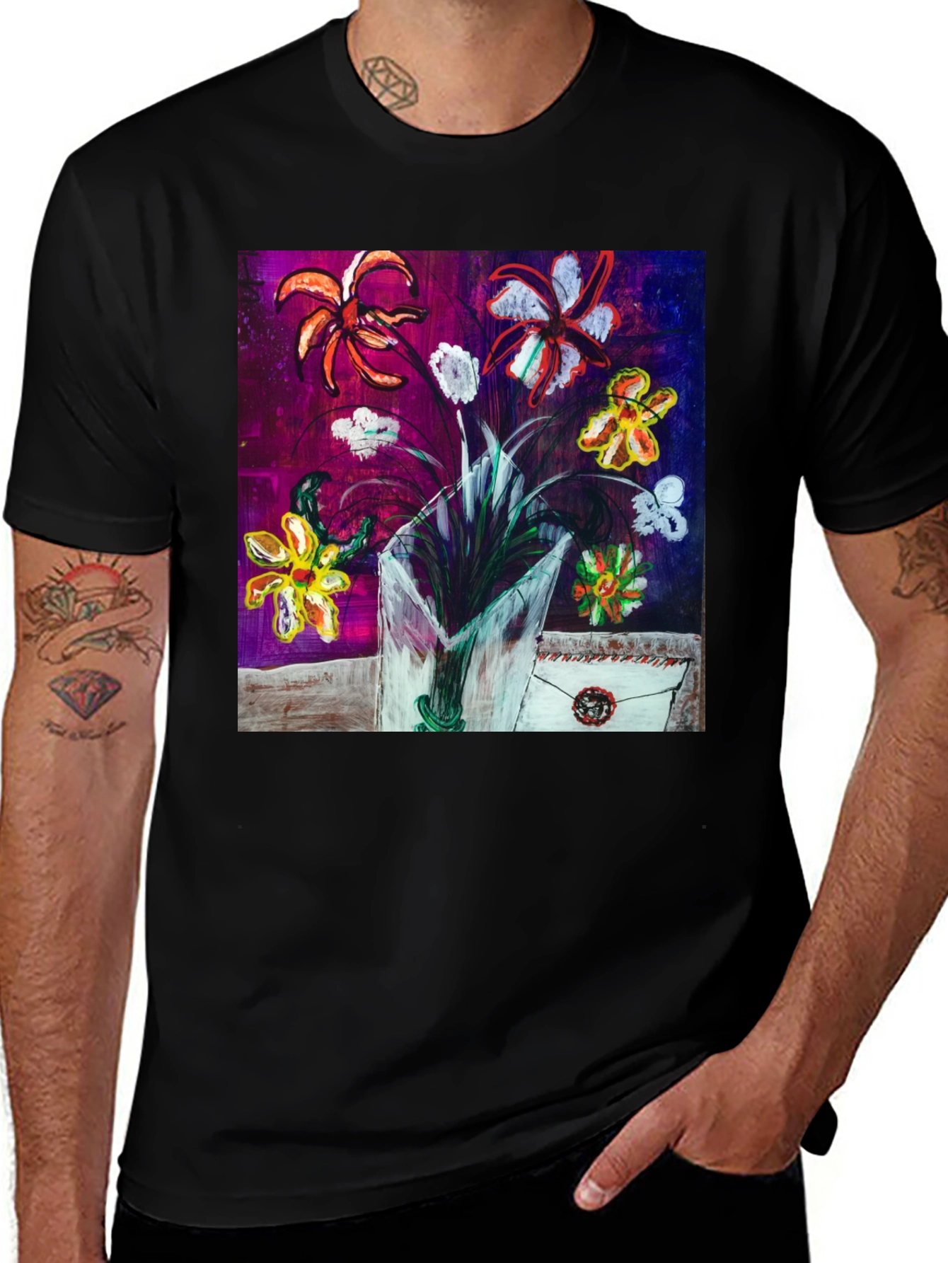 Variant 28 of Floral Art T-Shirt - Unique Painted Design