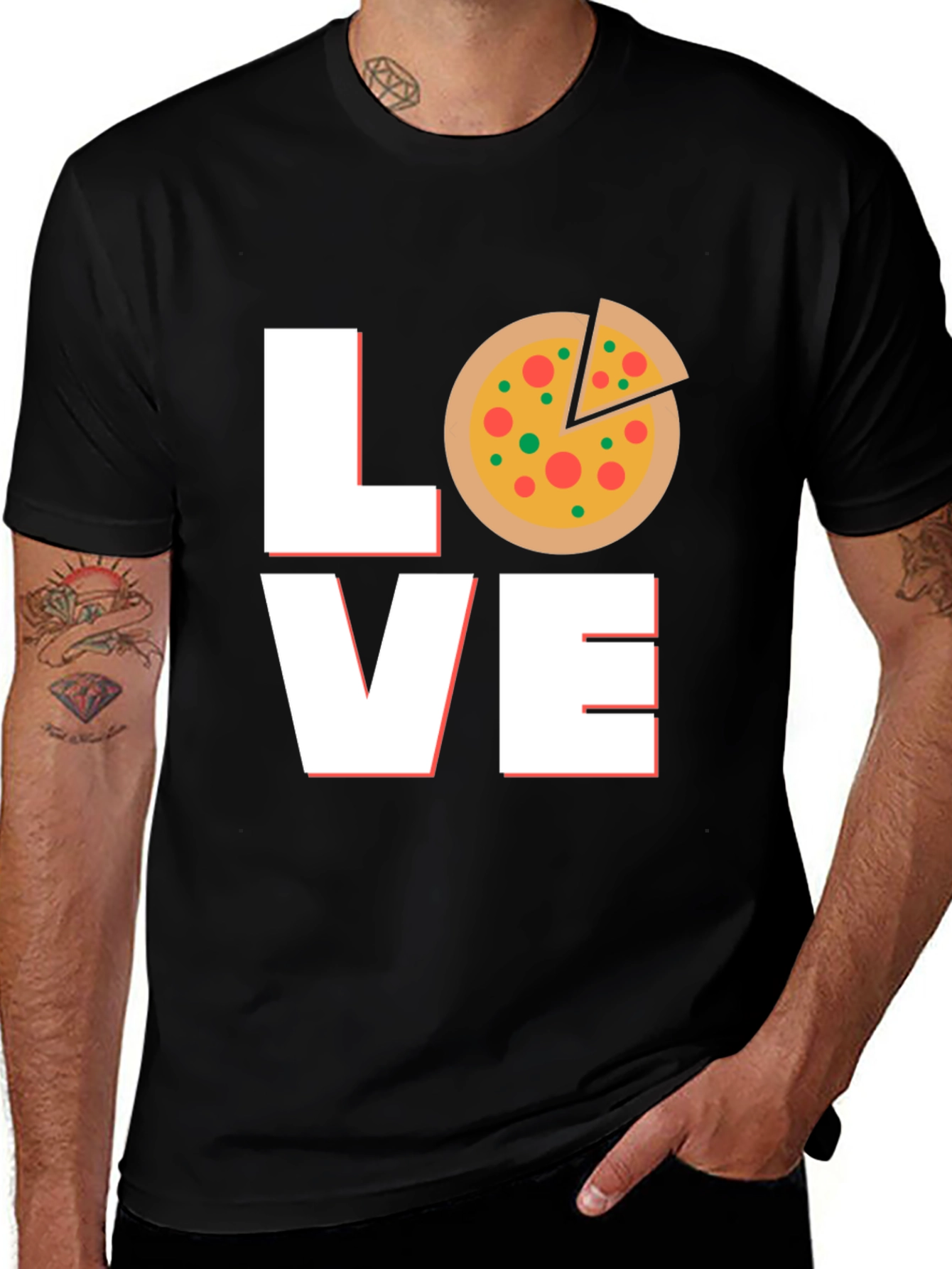 Variant 7 of Pizza Love Graphic Tee - Unisex Black T-Shirt