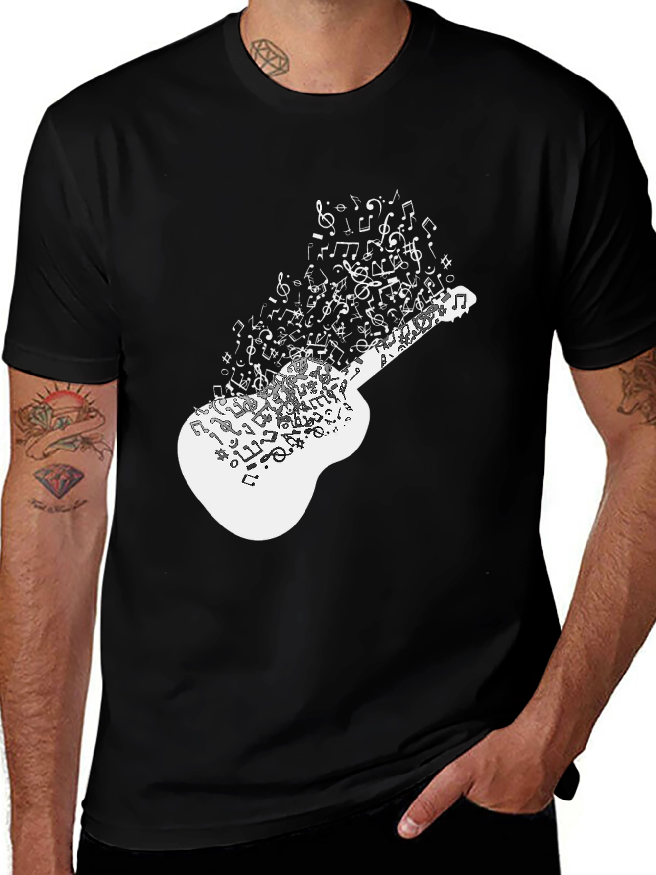 Variant 17 of Musical Guitar Notes Graphic Black T-Shirt