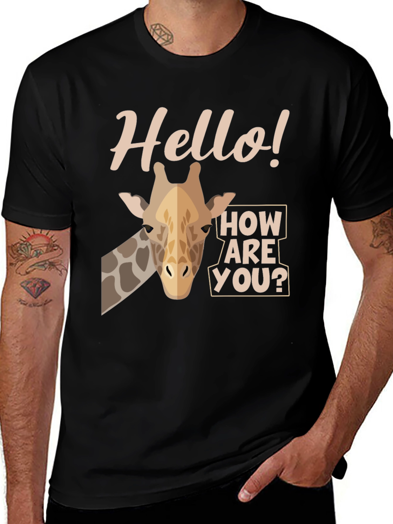 Variant 22 of Giraffe Hello! Men's Graphic Tee - Black Cotton Blend Shirt