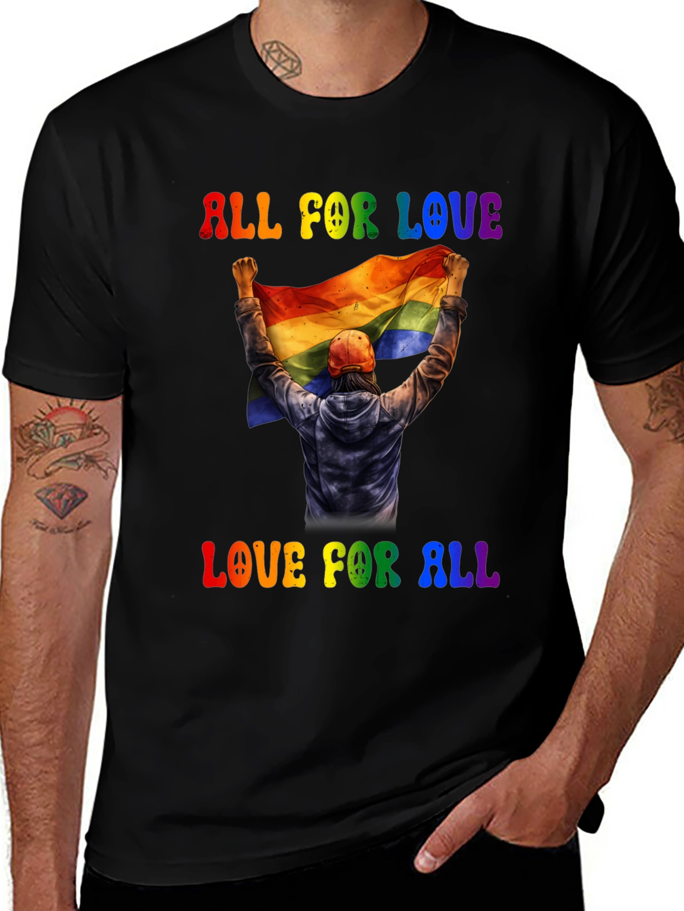 Variant 21 of All For Love T-Shirt Pride Rainbow Flag