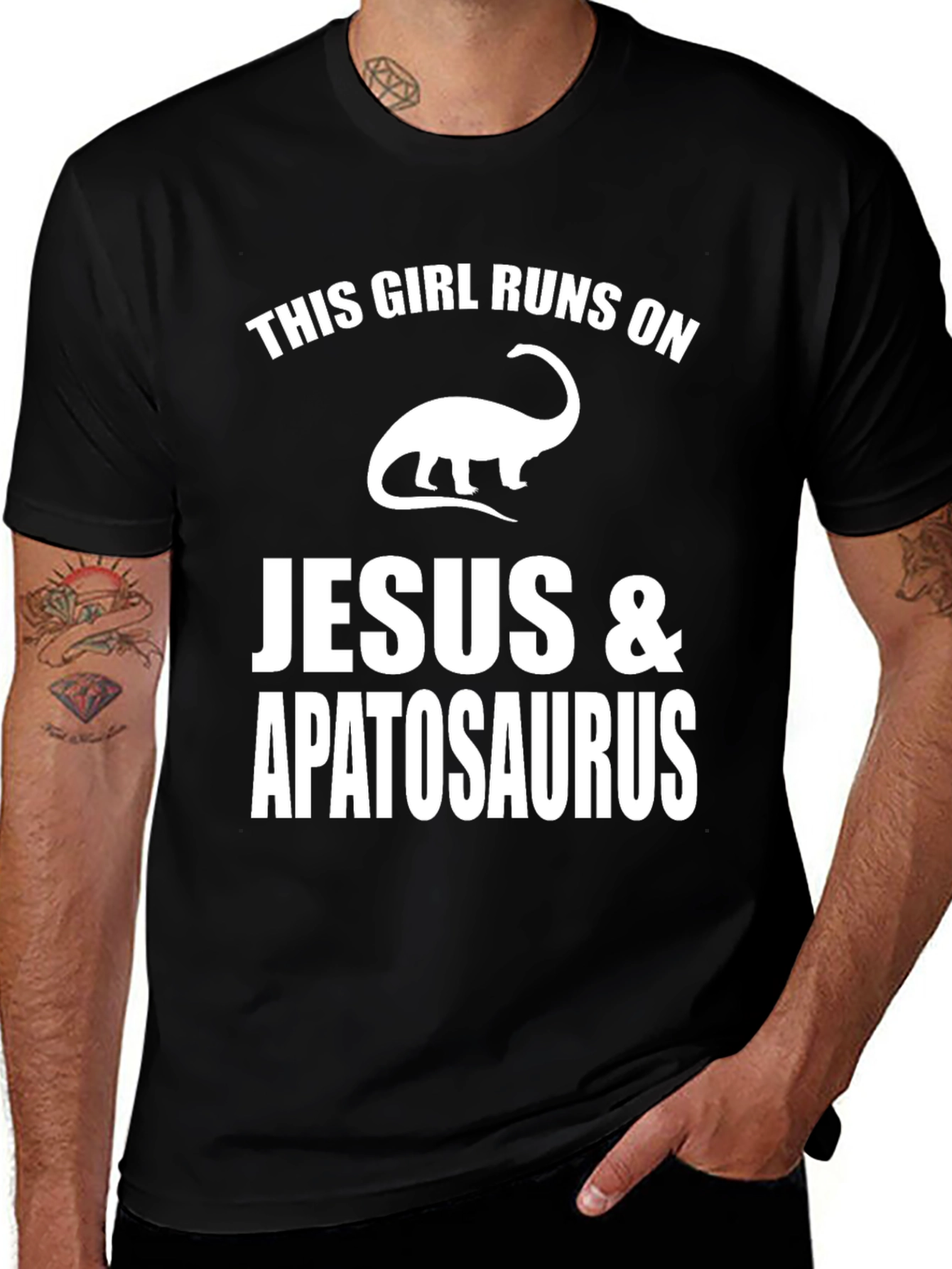 Variant 2 of This Girl Runs on Jesus & Apatosaurus T-Shirt