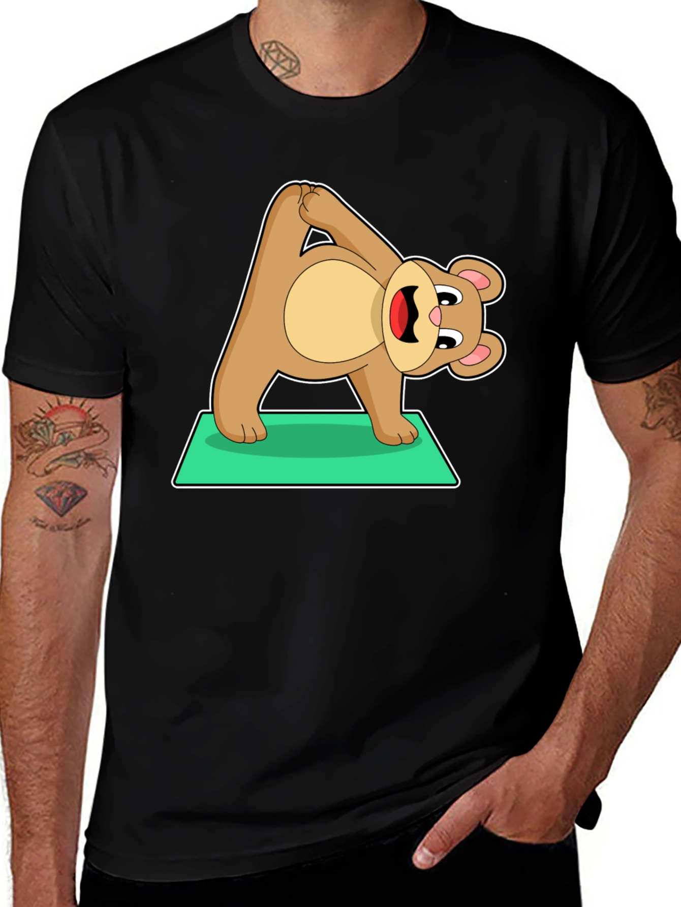 Variant 7 of Yoga Bear Graphic Tee - Cute Exercise Cartoon Shirt