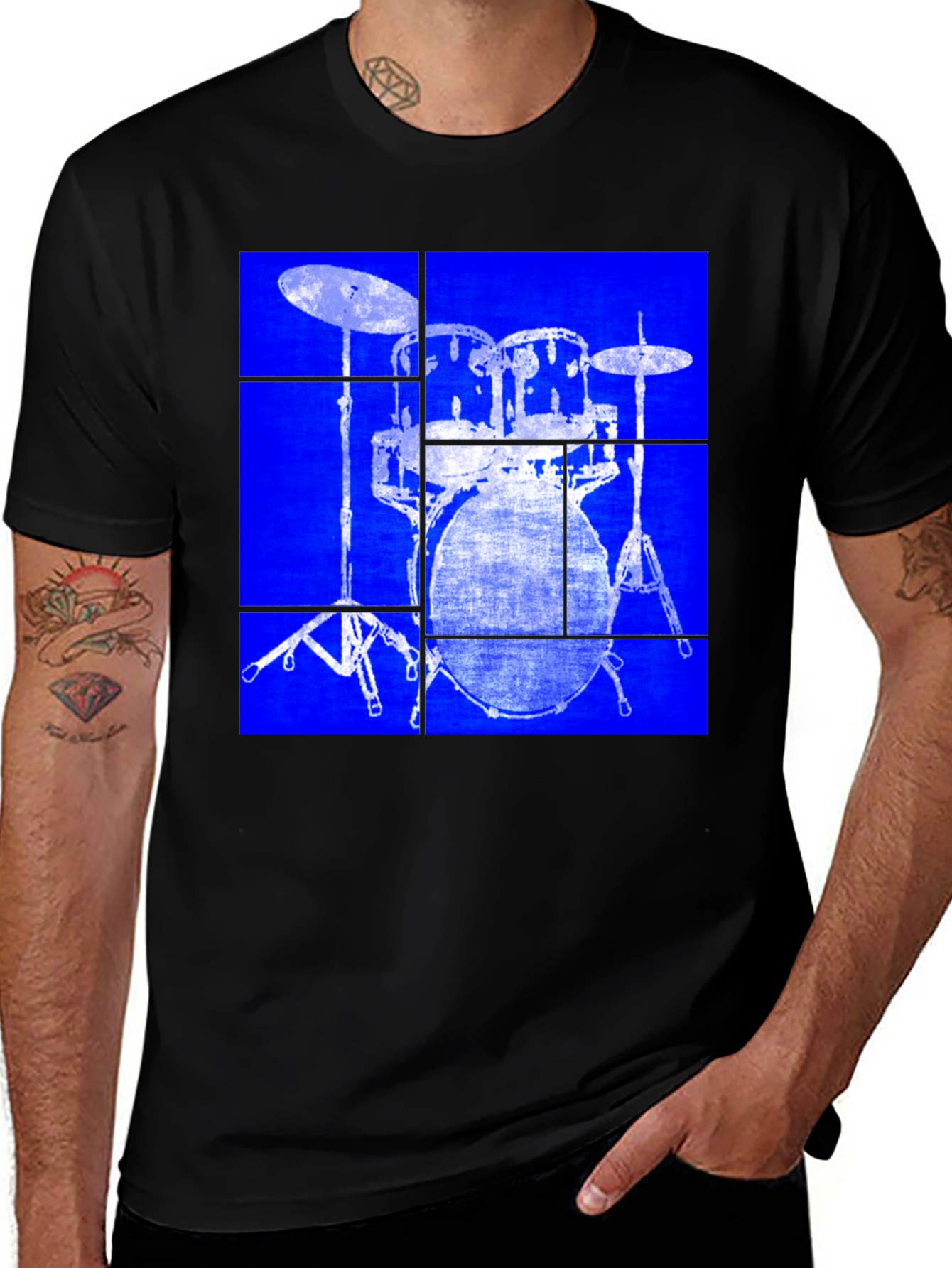 Variant 22 of Drum Set Blueprint Graphic Tee - Black